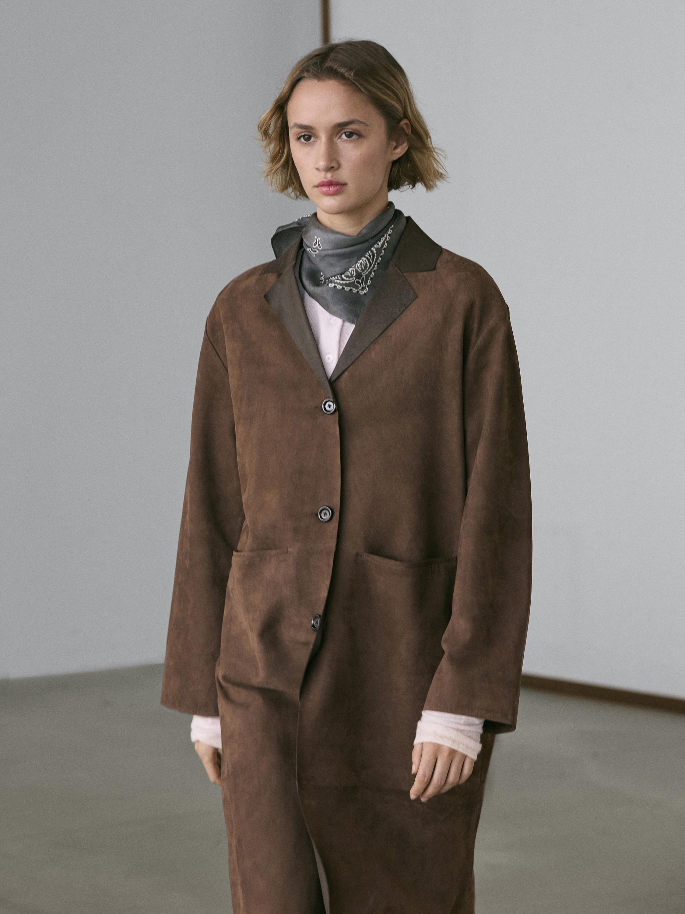 Long suede leather coat — BROWN