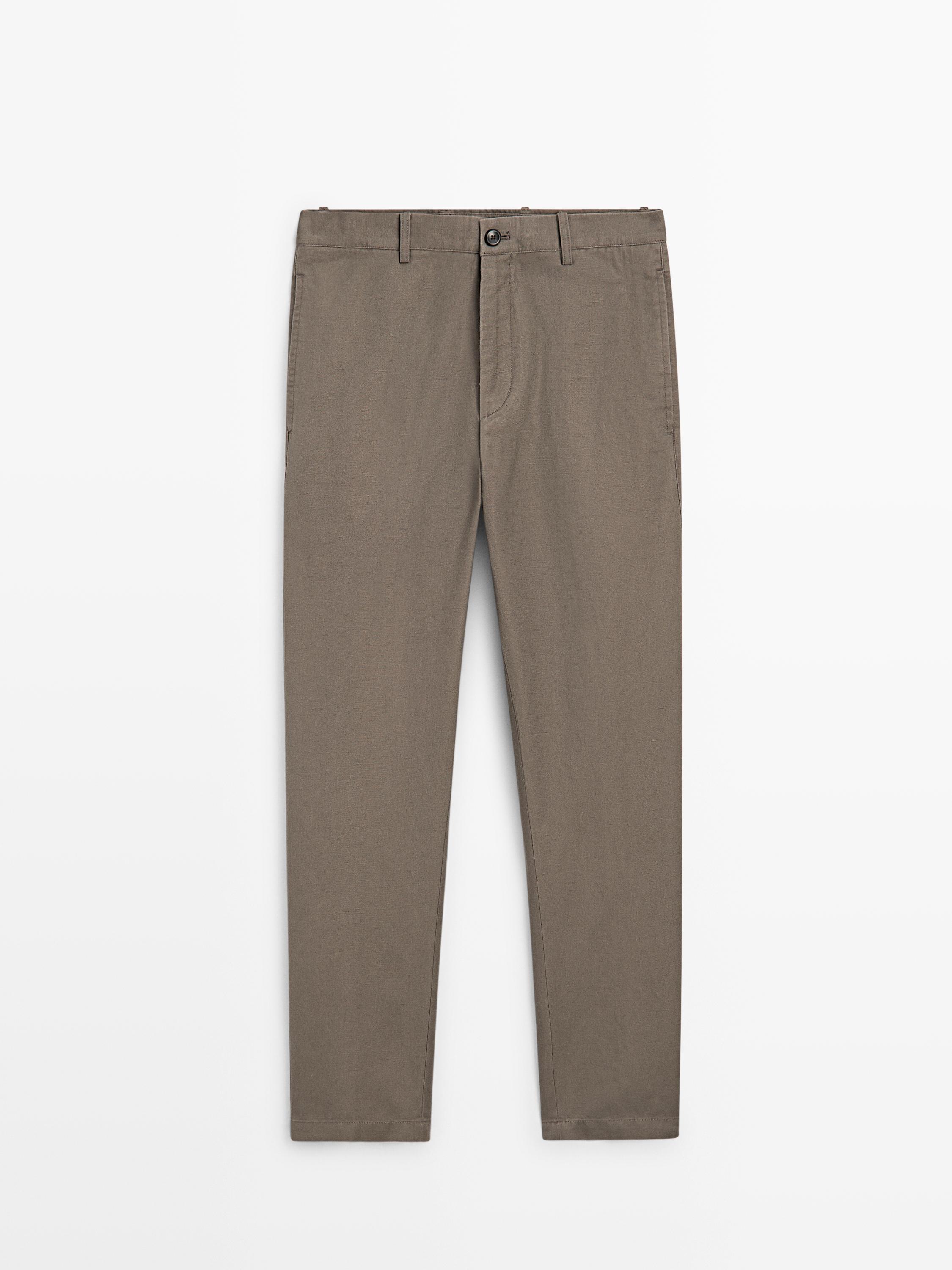 Tapered fit trousers with linen