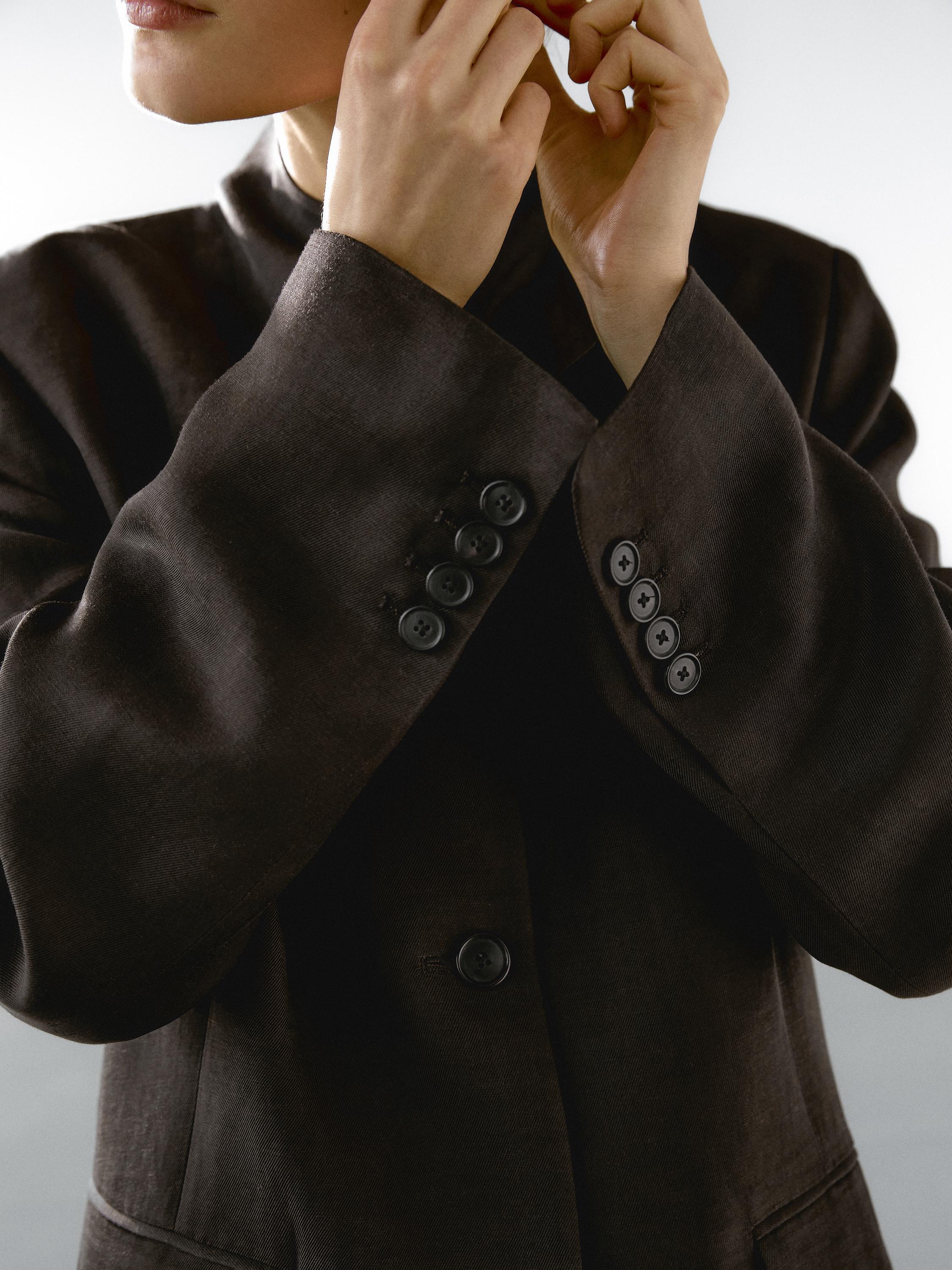 Linen blend high neck blazer