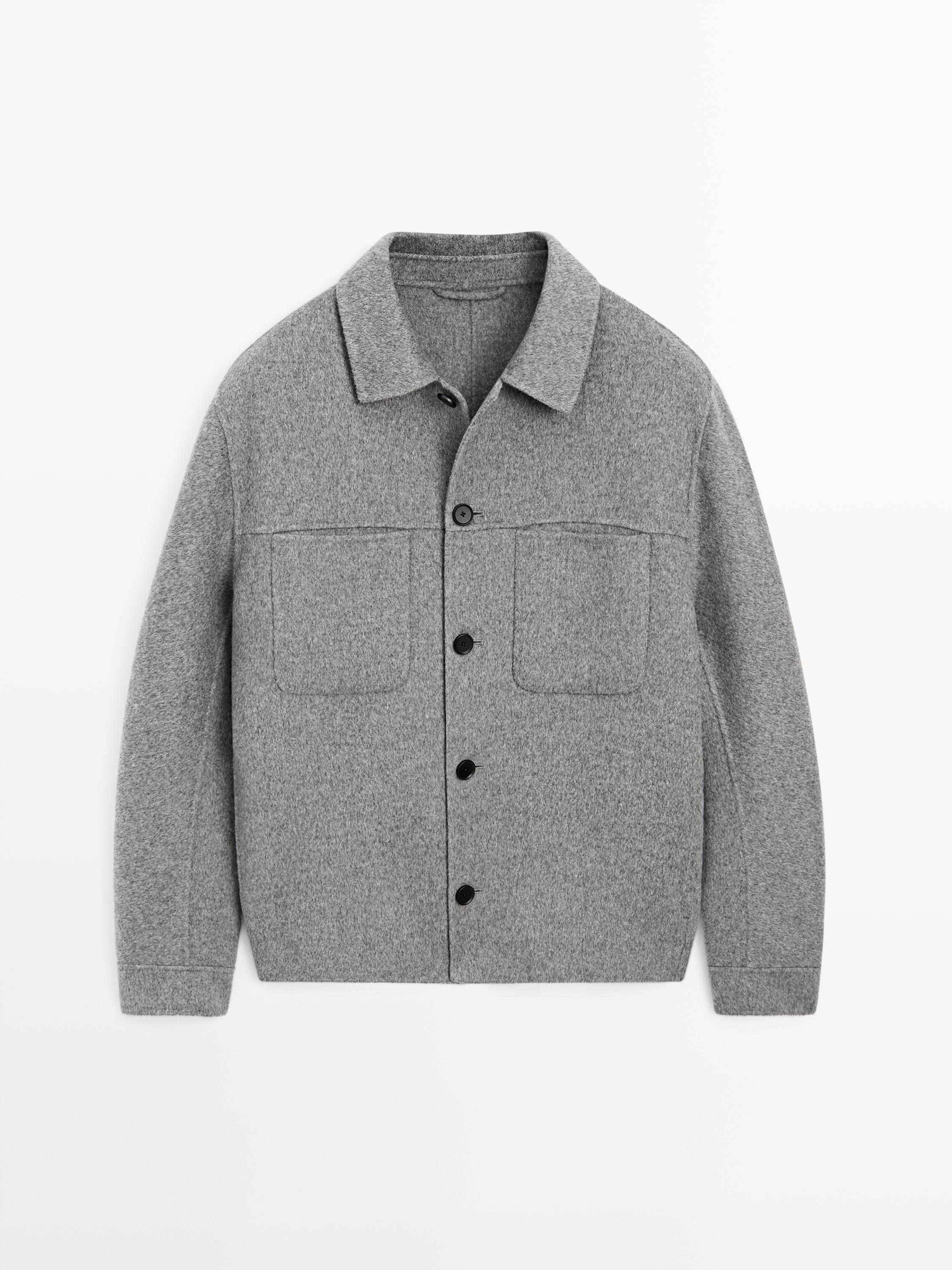Wool blend overshirt with pockets — PALE GREY