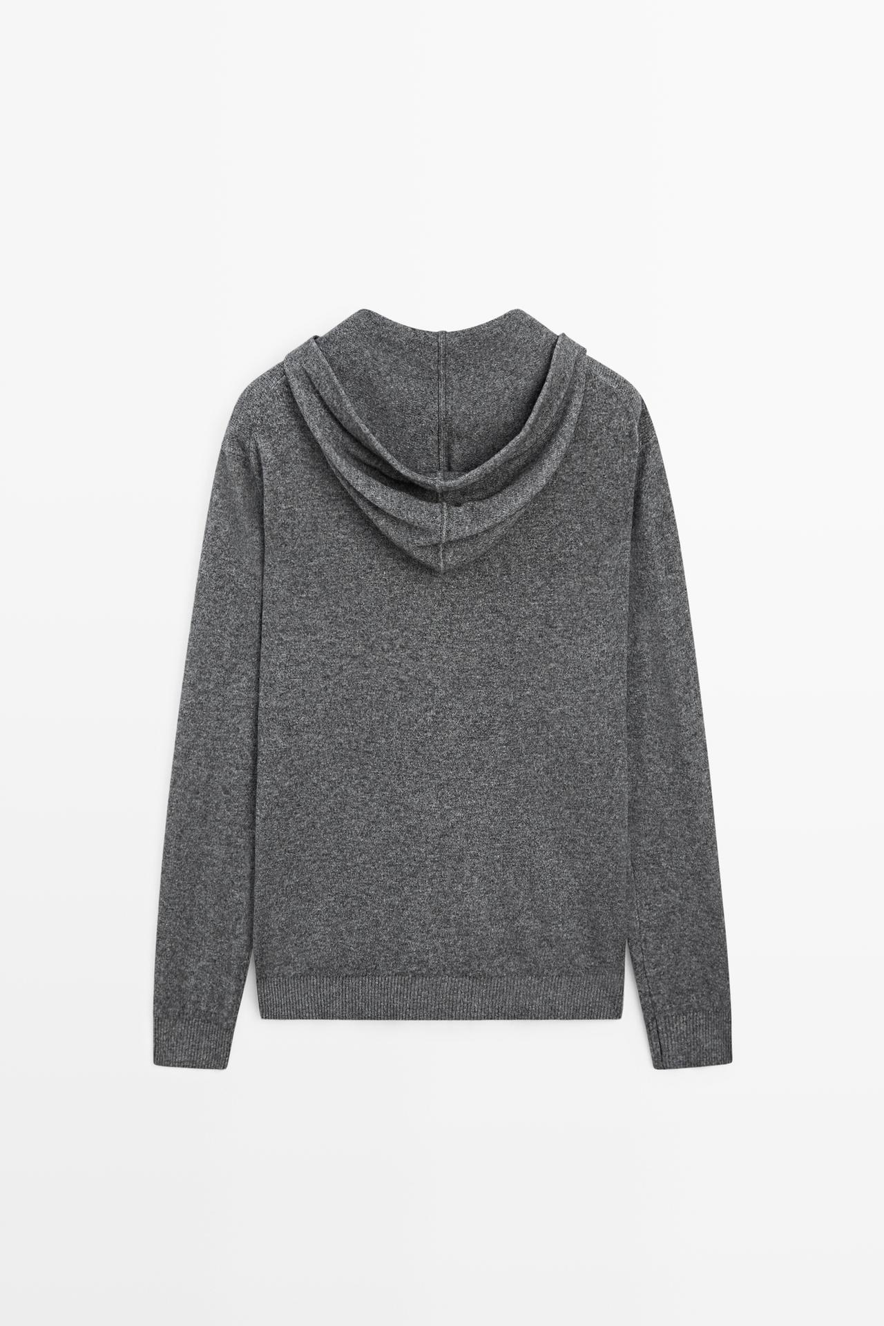 Wool-blend knit hooded cardigan — Medium Grey