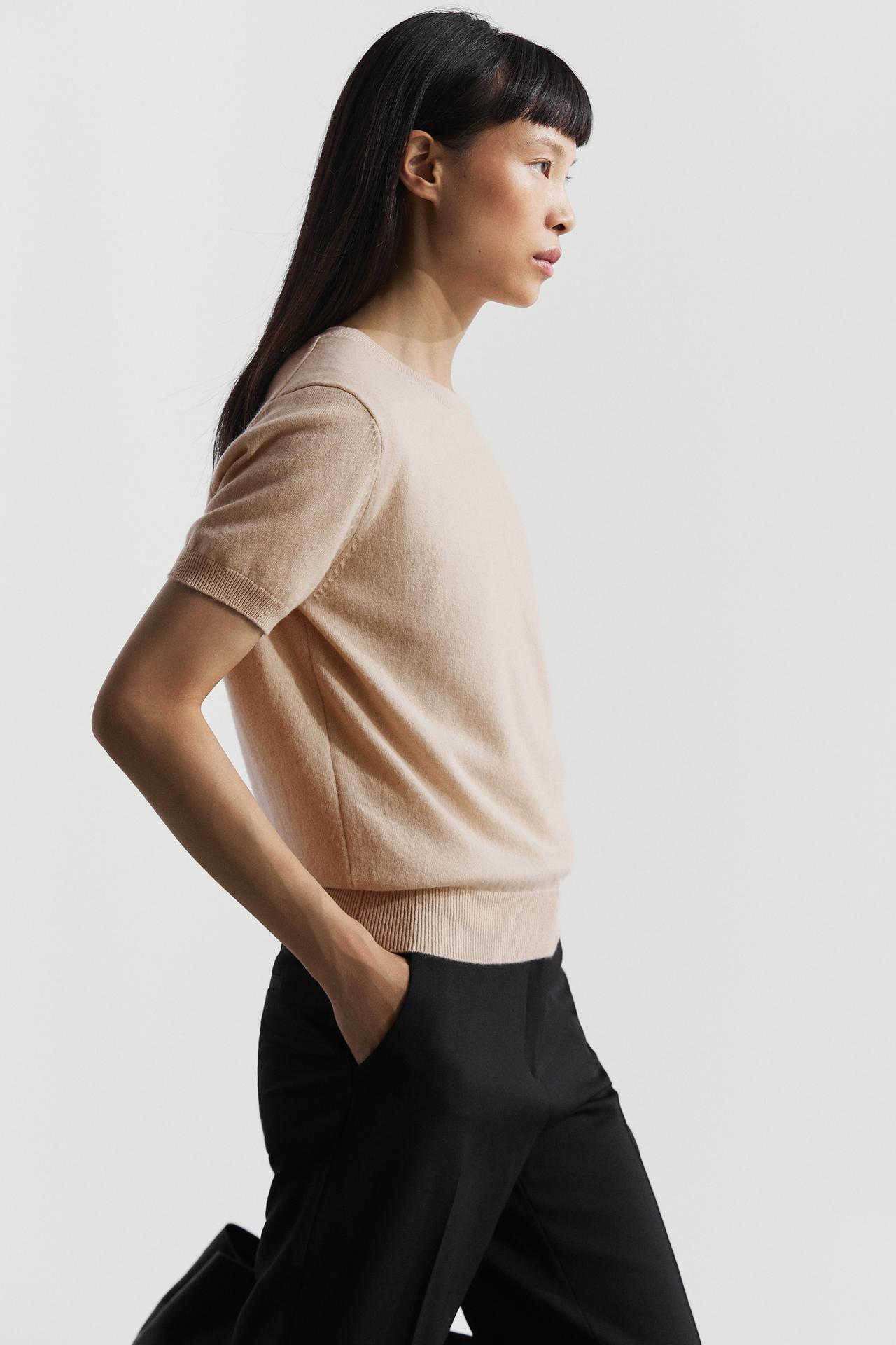Knit 100% cashmere crew neck sweater — BEIGE