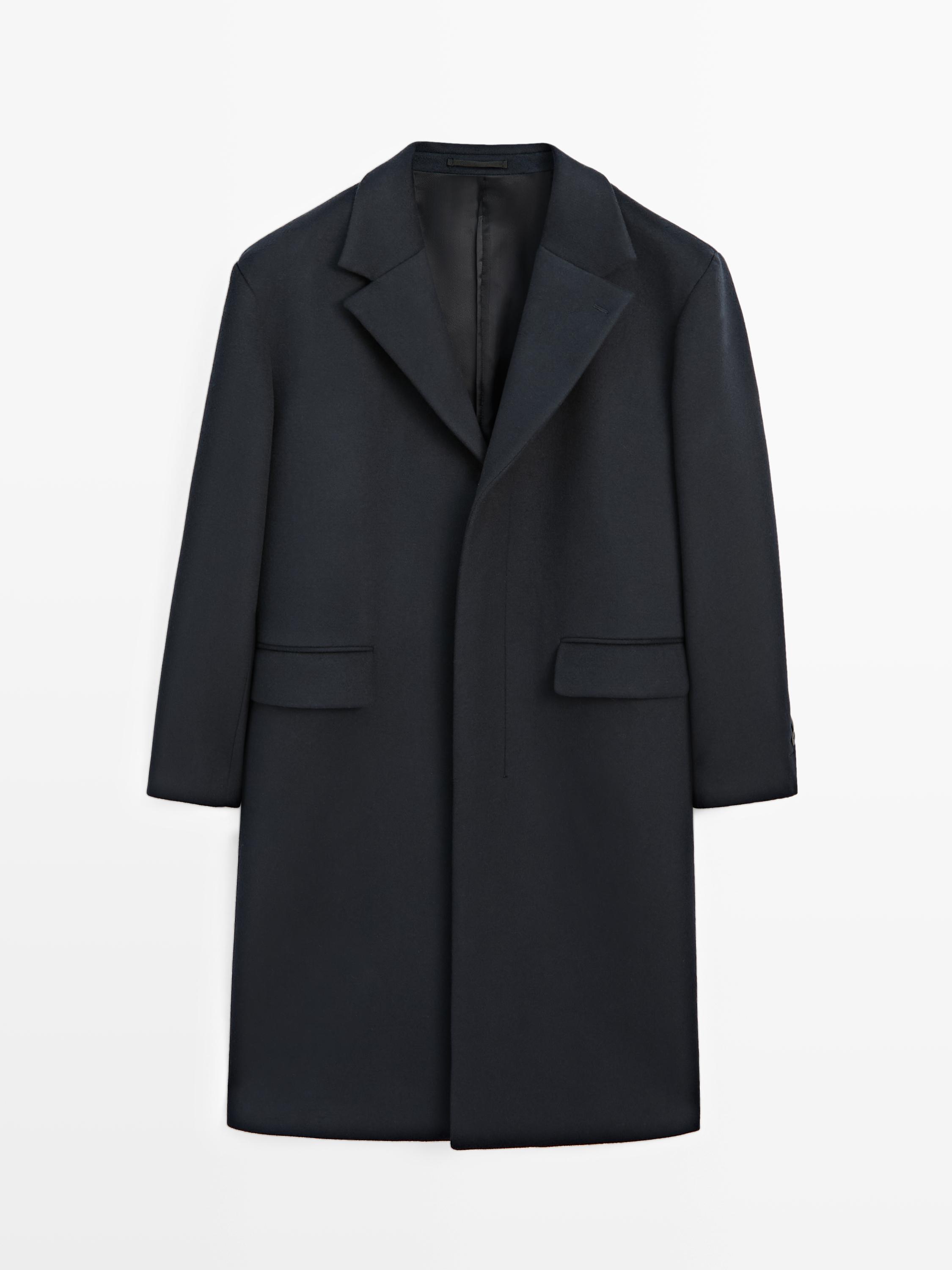Long wool blend coat with lapel - LIMITED
