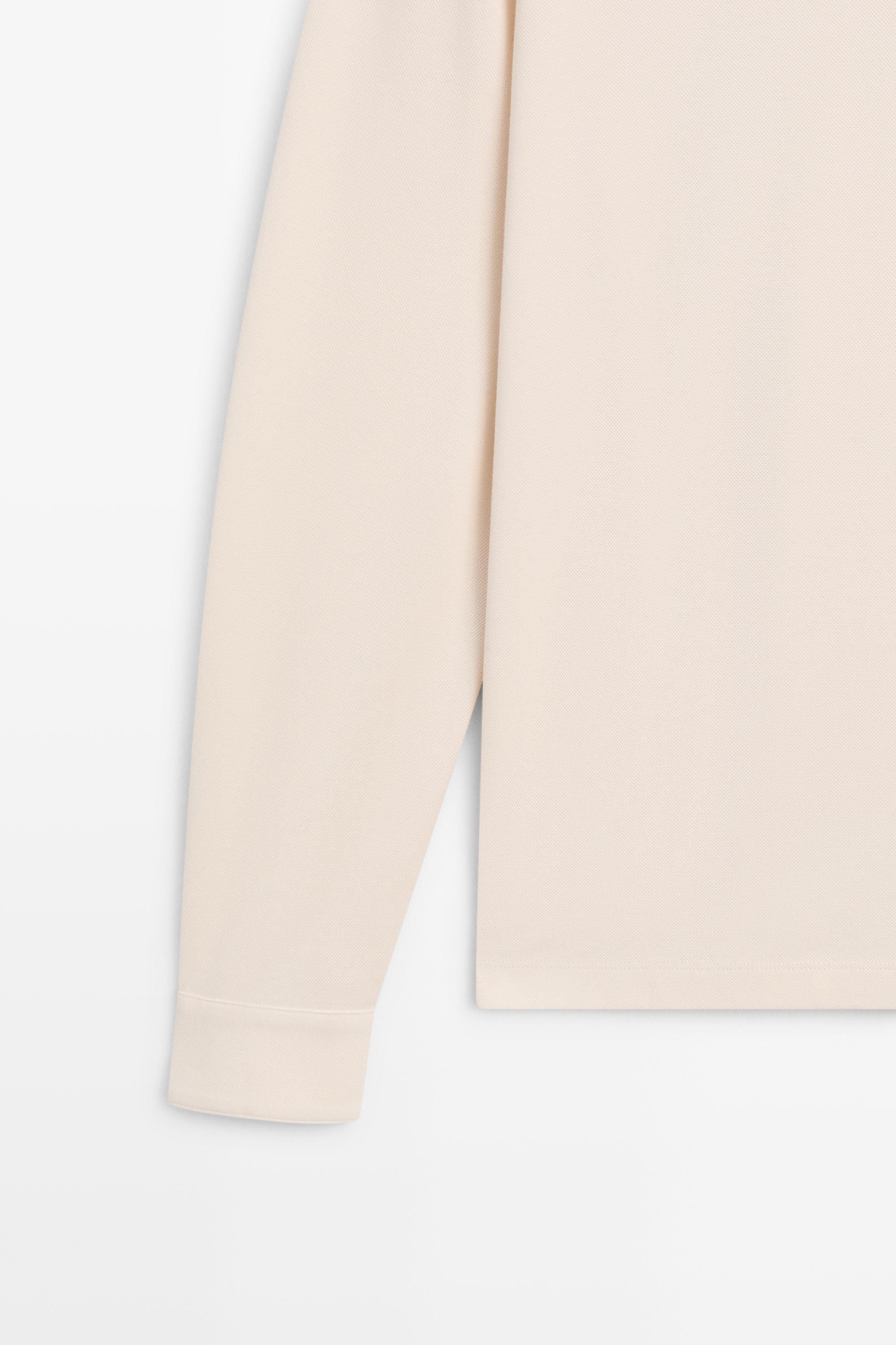 100% cotton micro-textured knit polo shirt — BEIGE