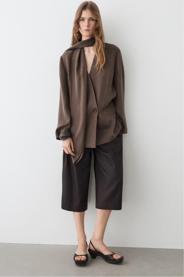 Total look flowing overshirt with tie detail — PLUM