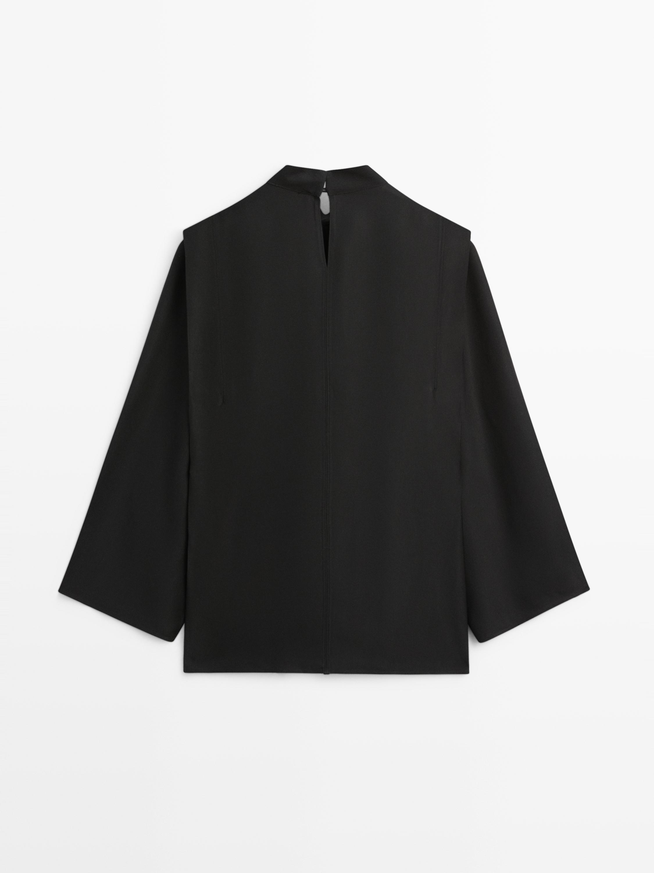 Mock turtleneck shirt with tie details — BLACK