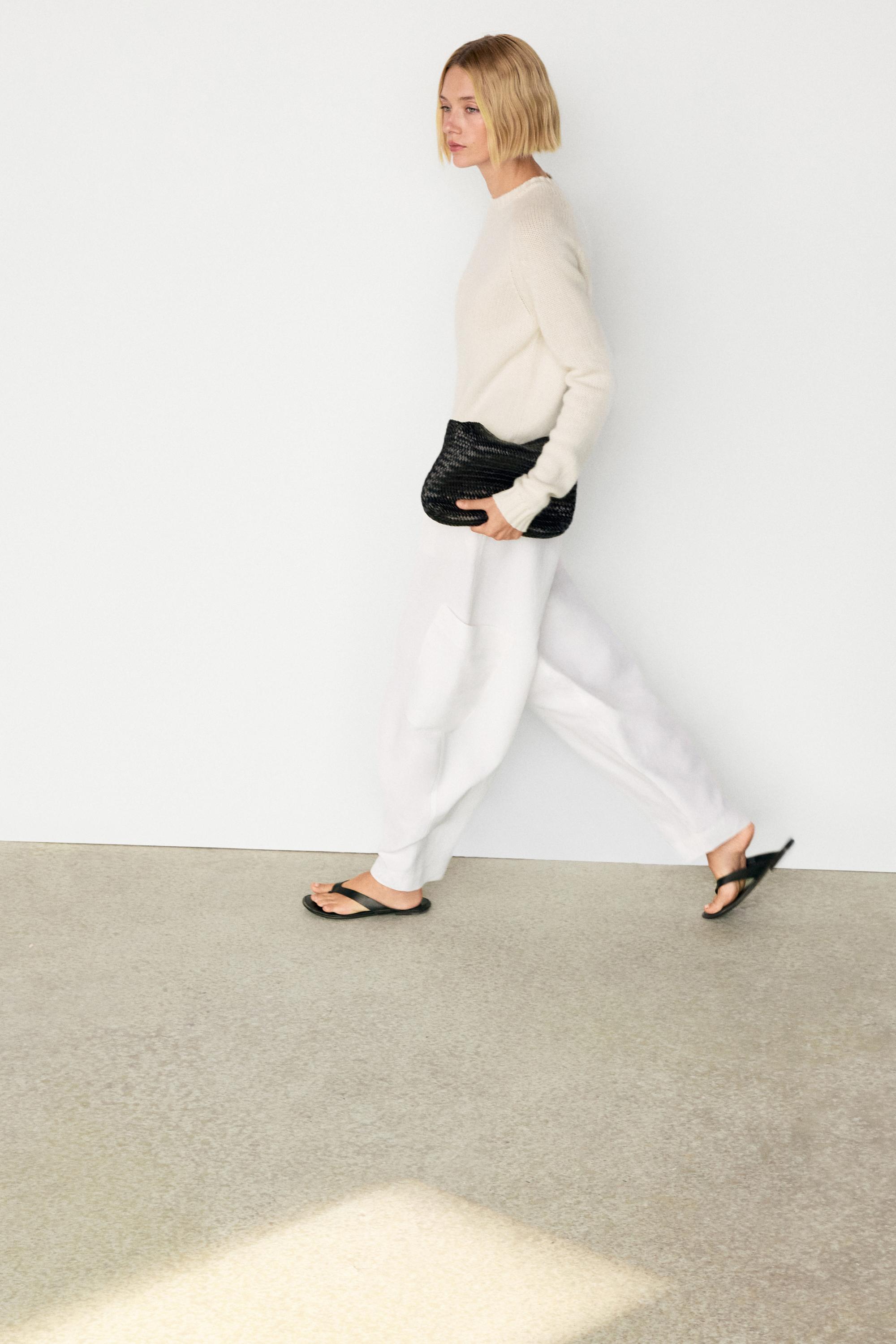 100% cashmere cropped knit sweater — Vanilla
