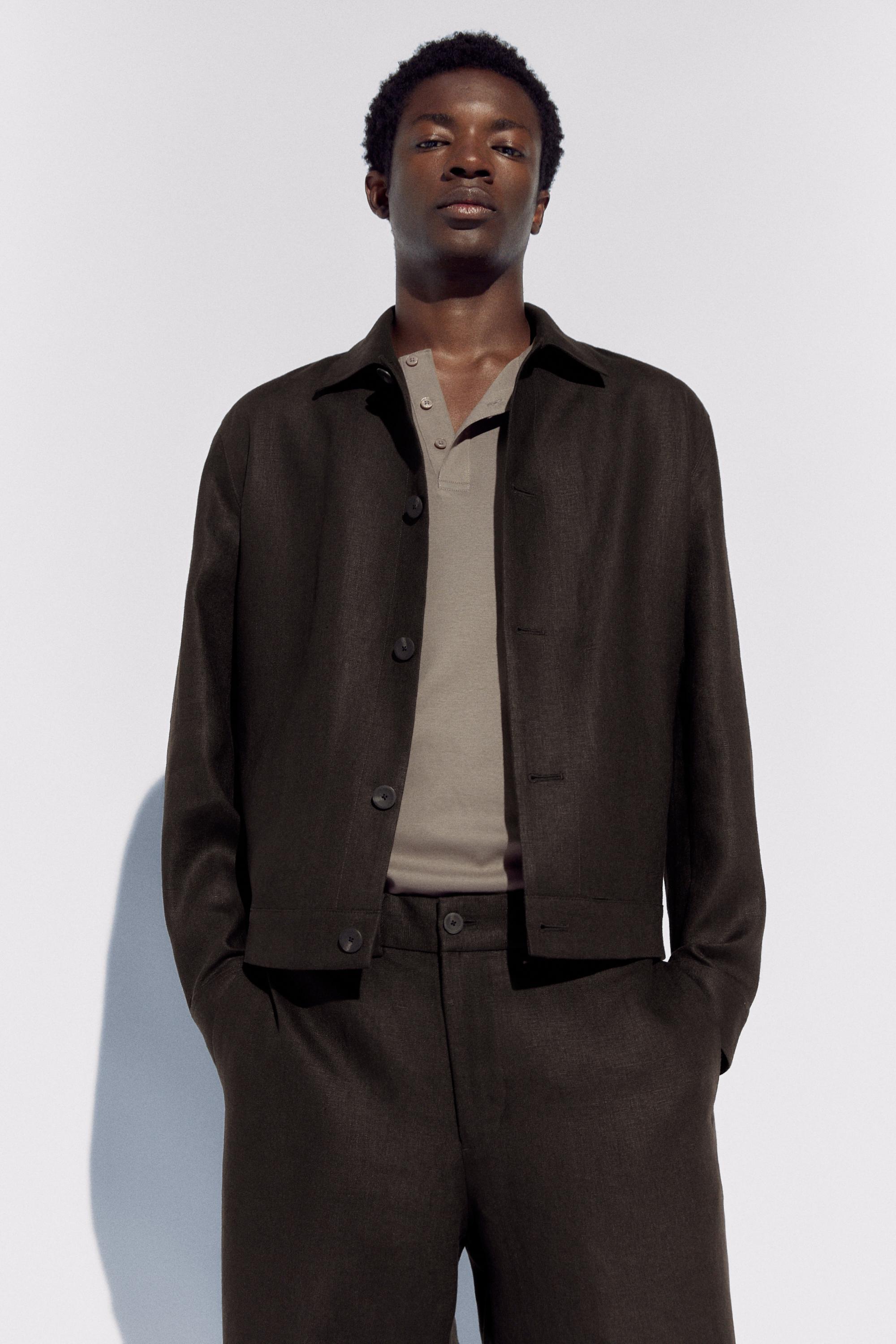 100% linen total look overshirt — BROWN