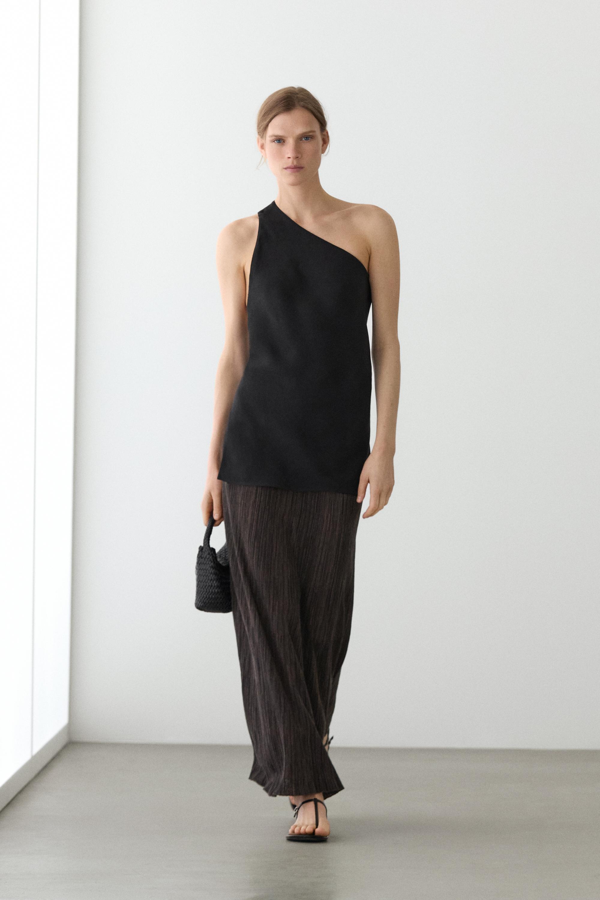 Total look pleated midi skirt with striped detail — Chocolate