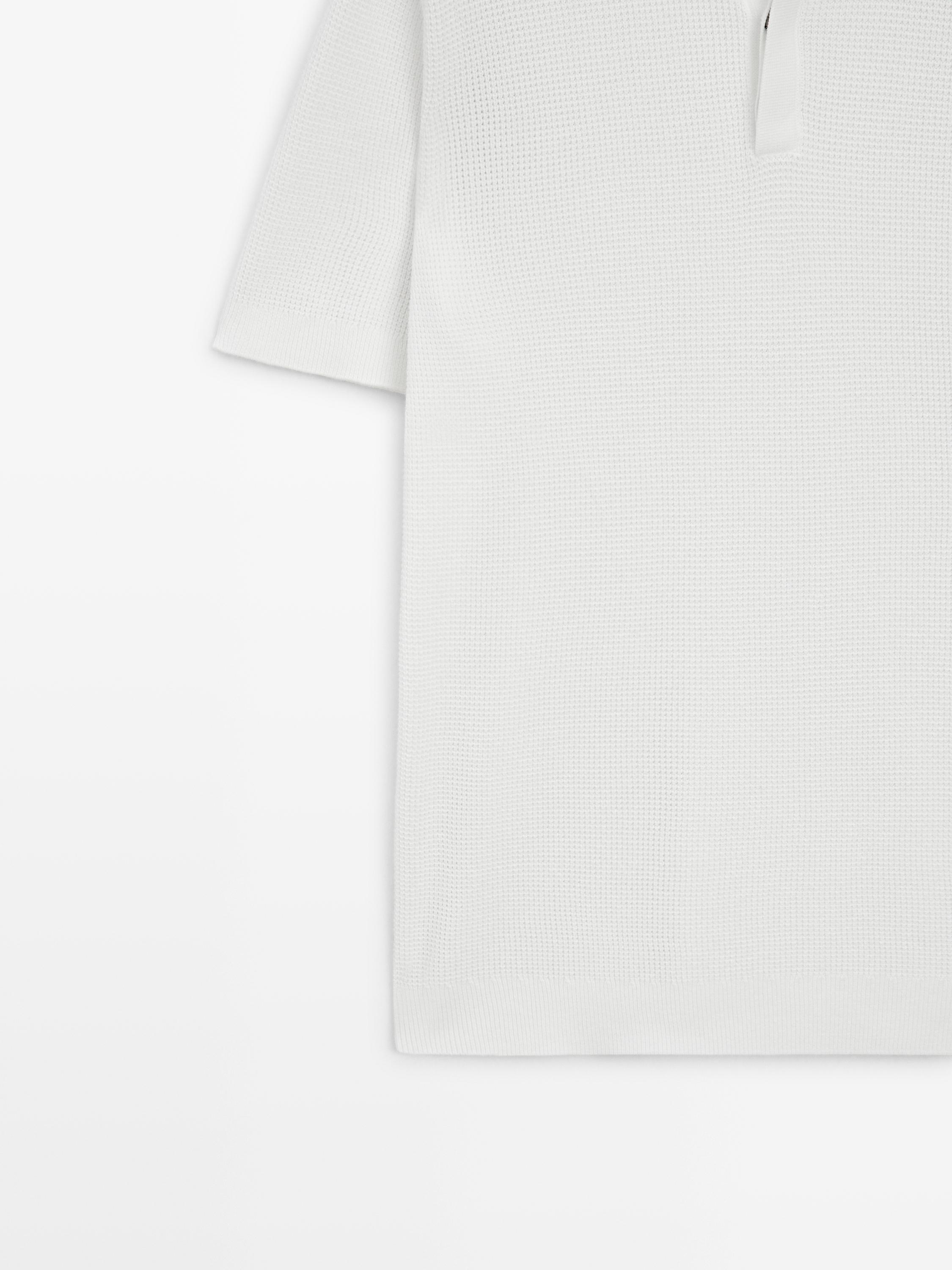 Textured cotton knit polo shirt — WHITE