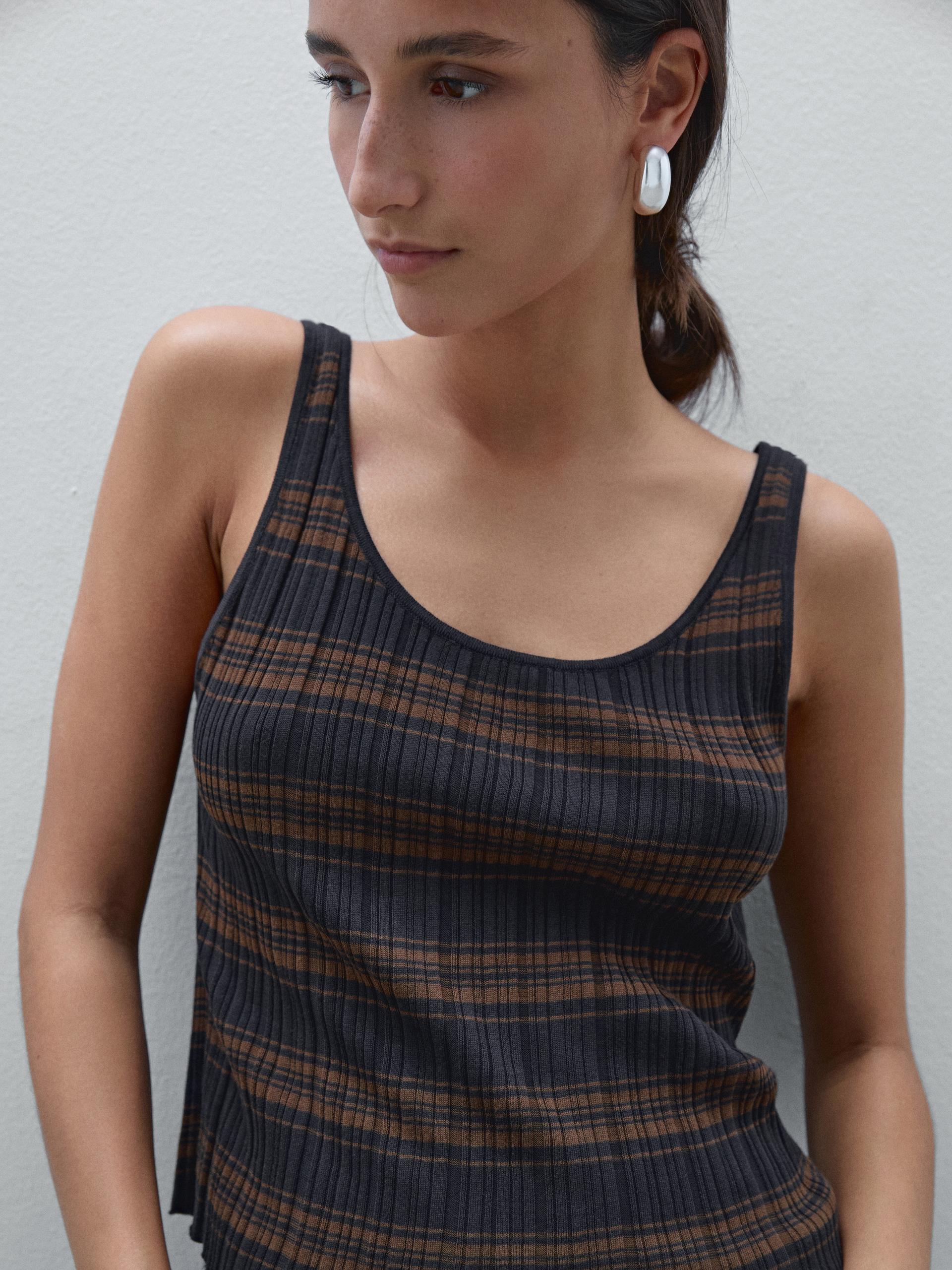 Top En Maille À Rayures 100 % Coton - Bleu Marine - S - Massimo Dutti - Femme