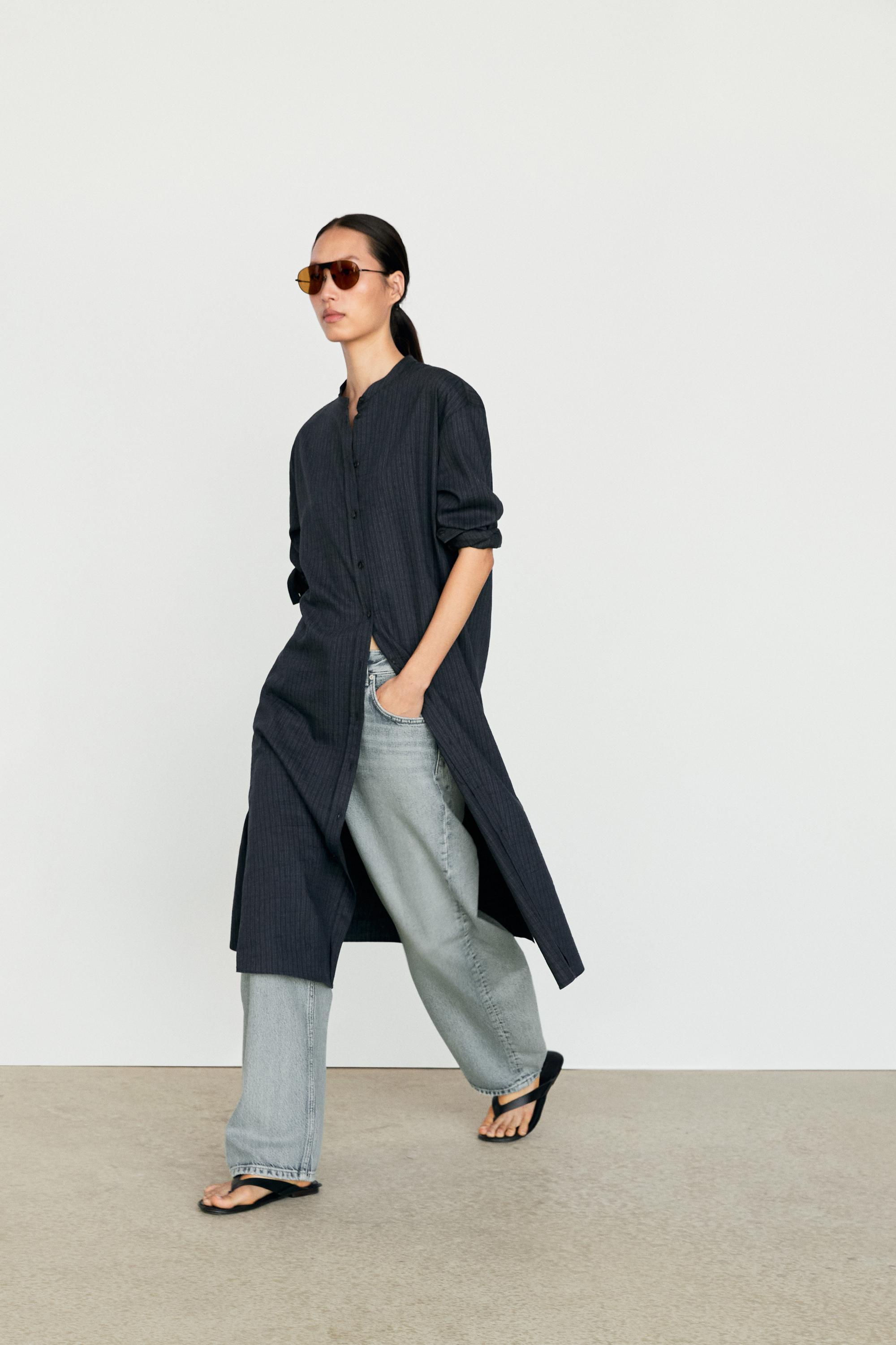 Flowing midi shirt dress — BLUE