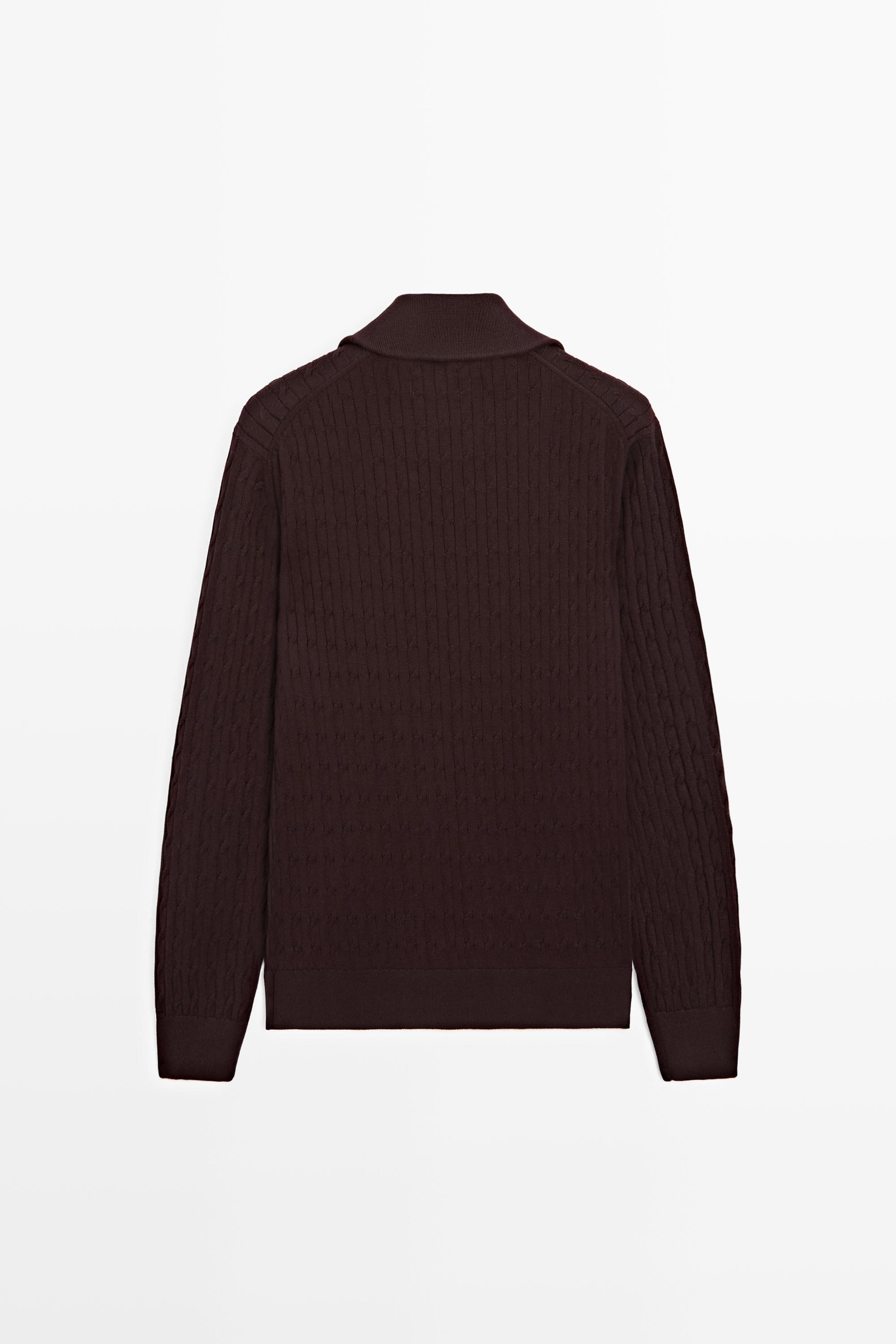 Mock neck knit zip sweater — BURGUNDY