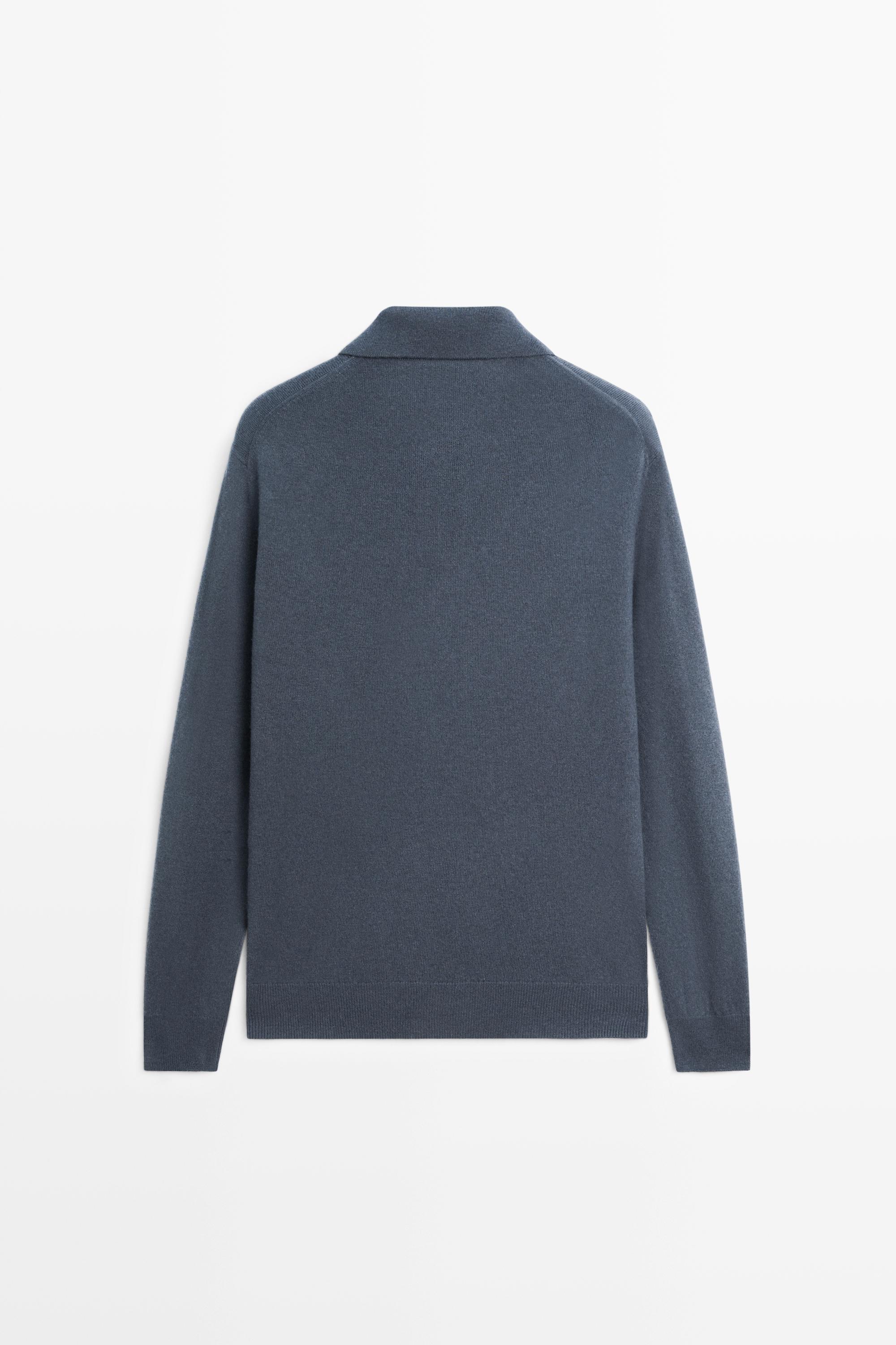Wool blend knit polo sweater — DARK BLUE