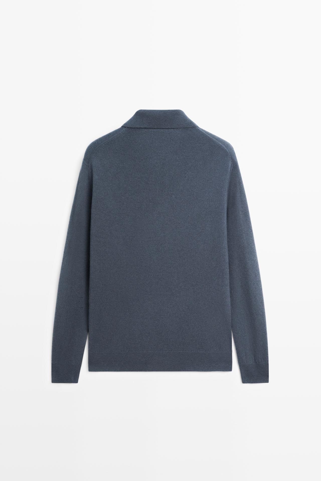 Wool blend knit polo sweater — DARK BLUE