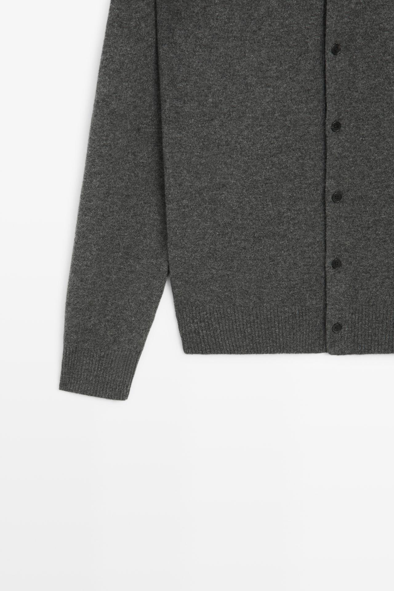 100% Wool Knit Button-Front Cardigan — CHARCOAL