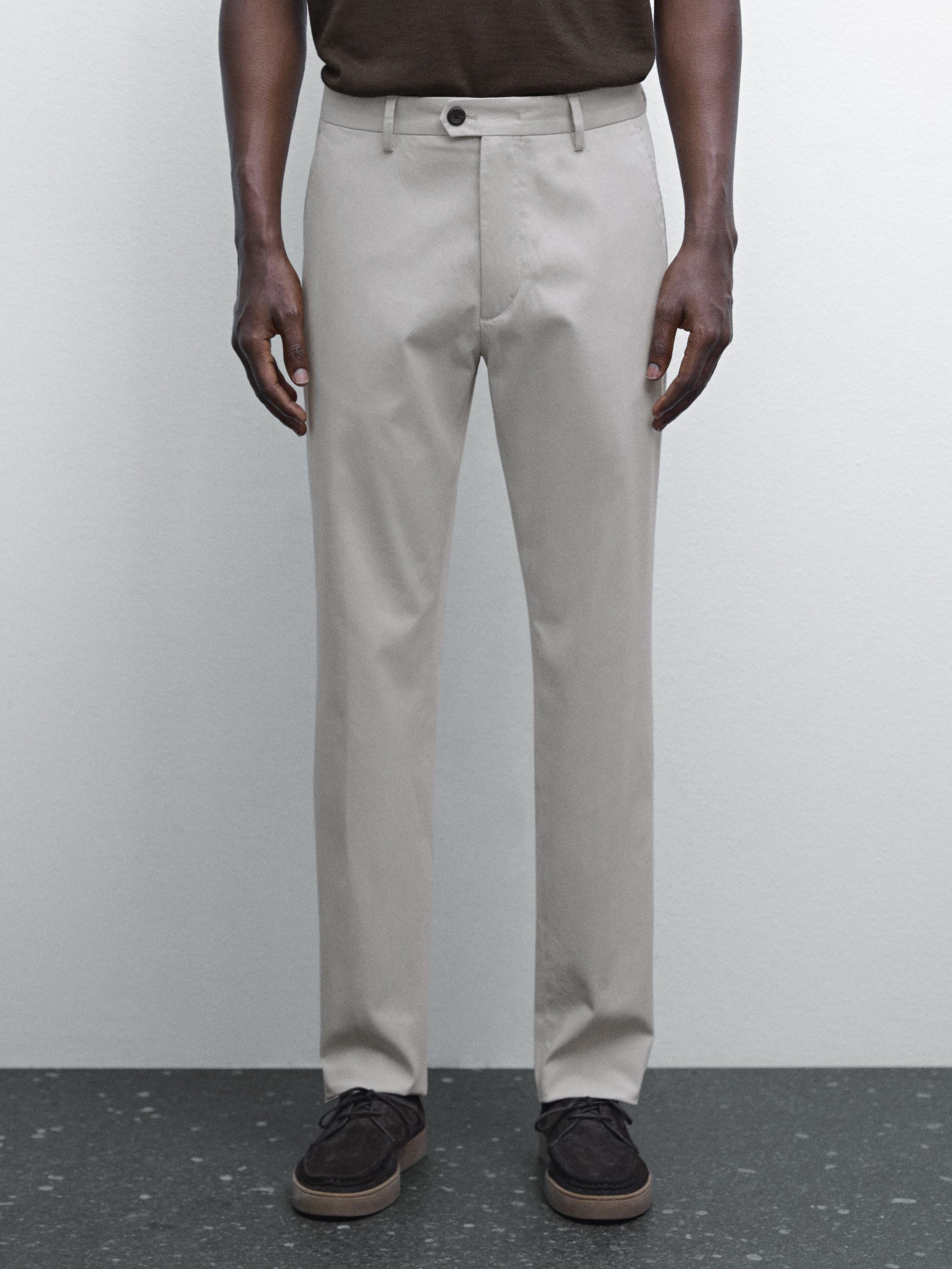 Slim fit cotton blend trousers