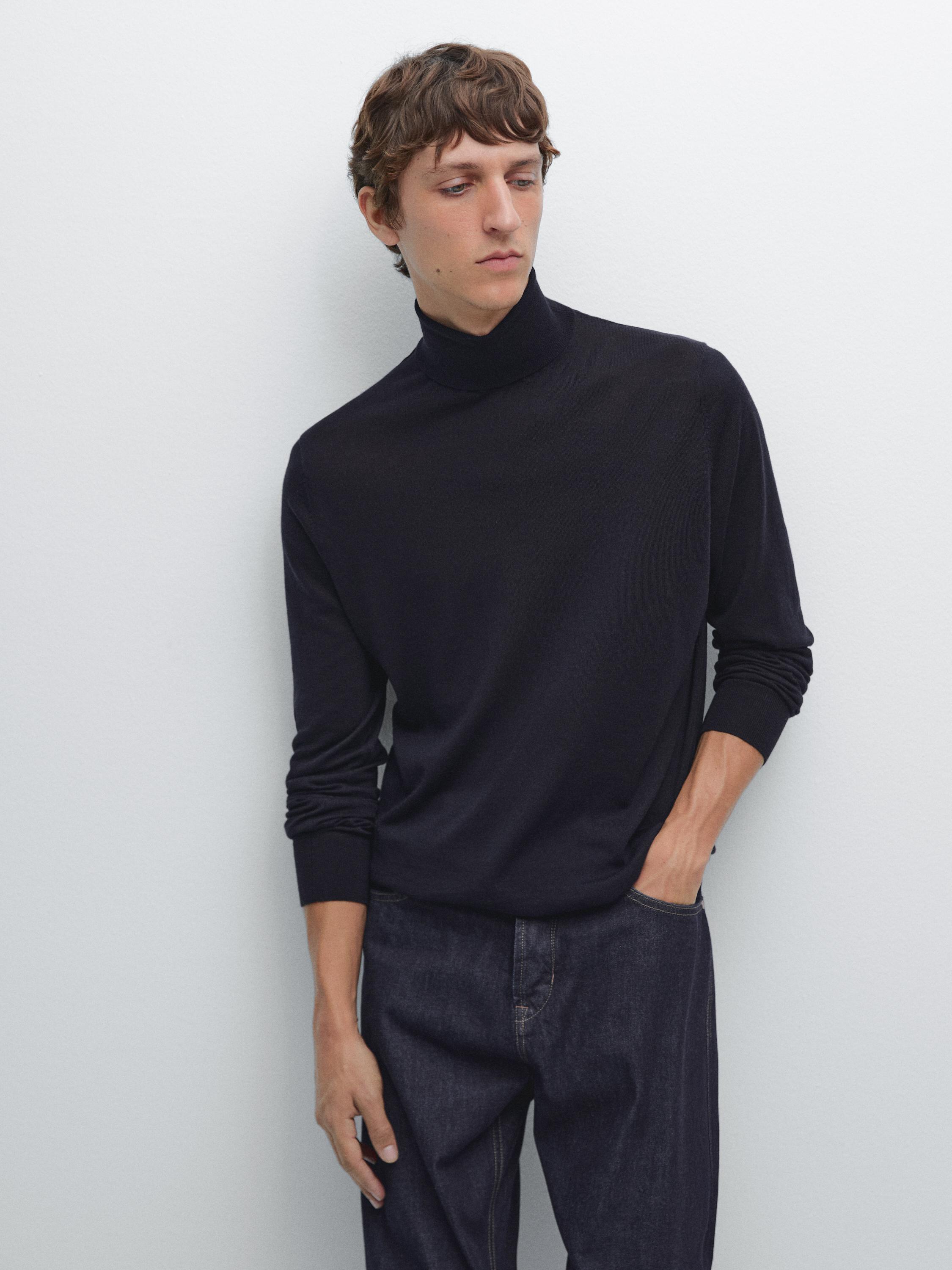Wool blend high neck knit jumper