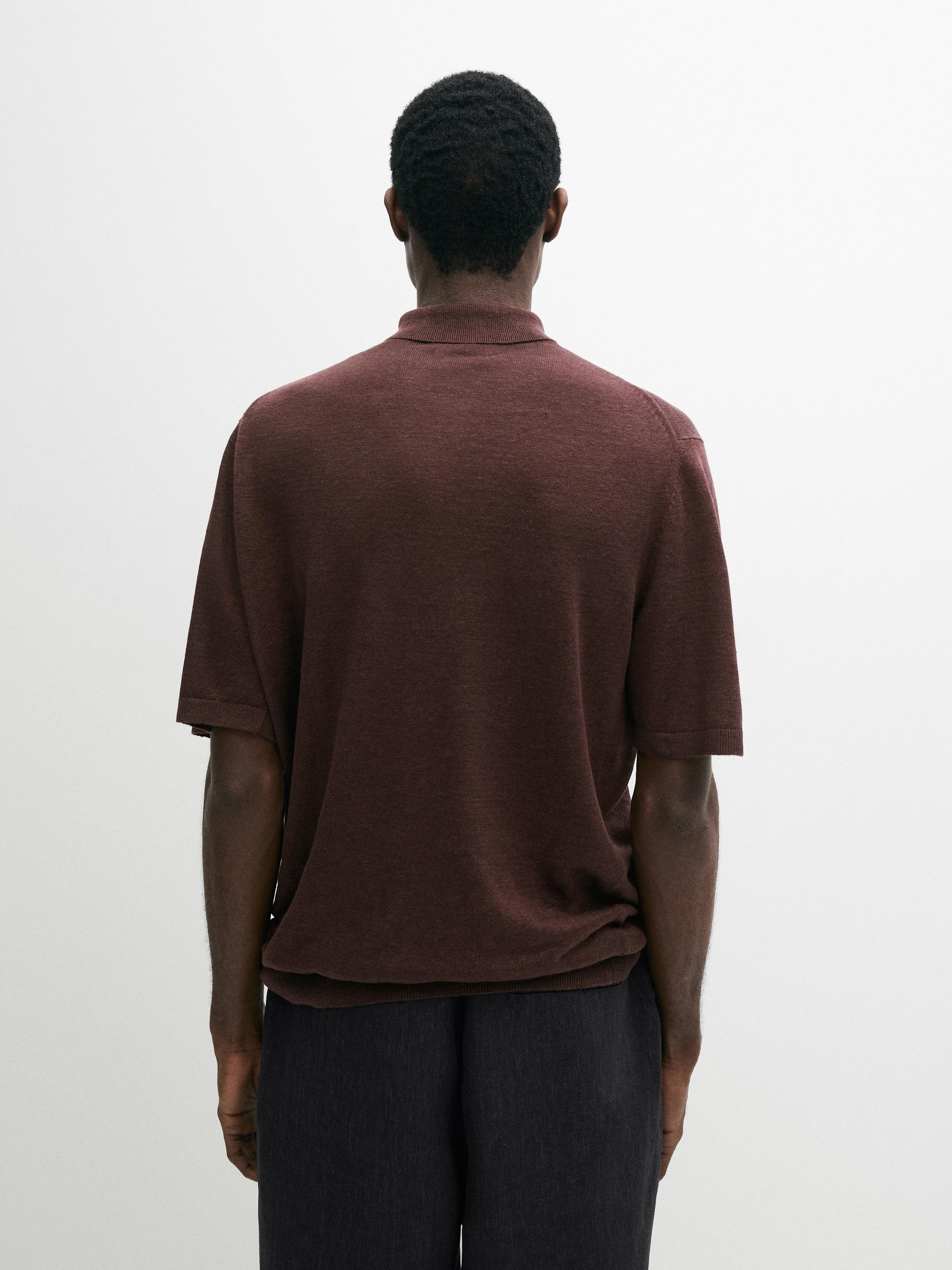 Linen knit polo sweater — BURGUNDY