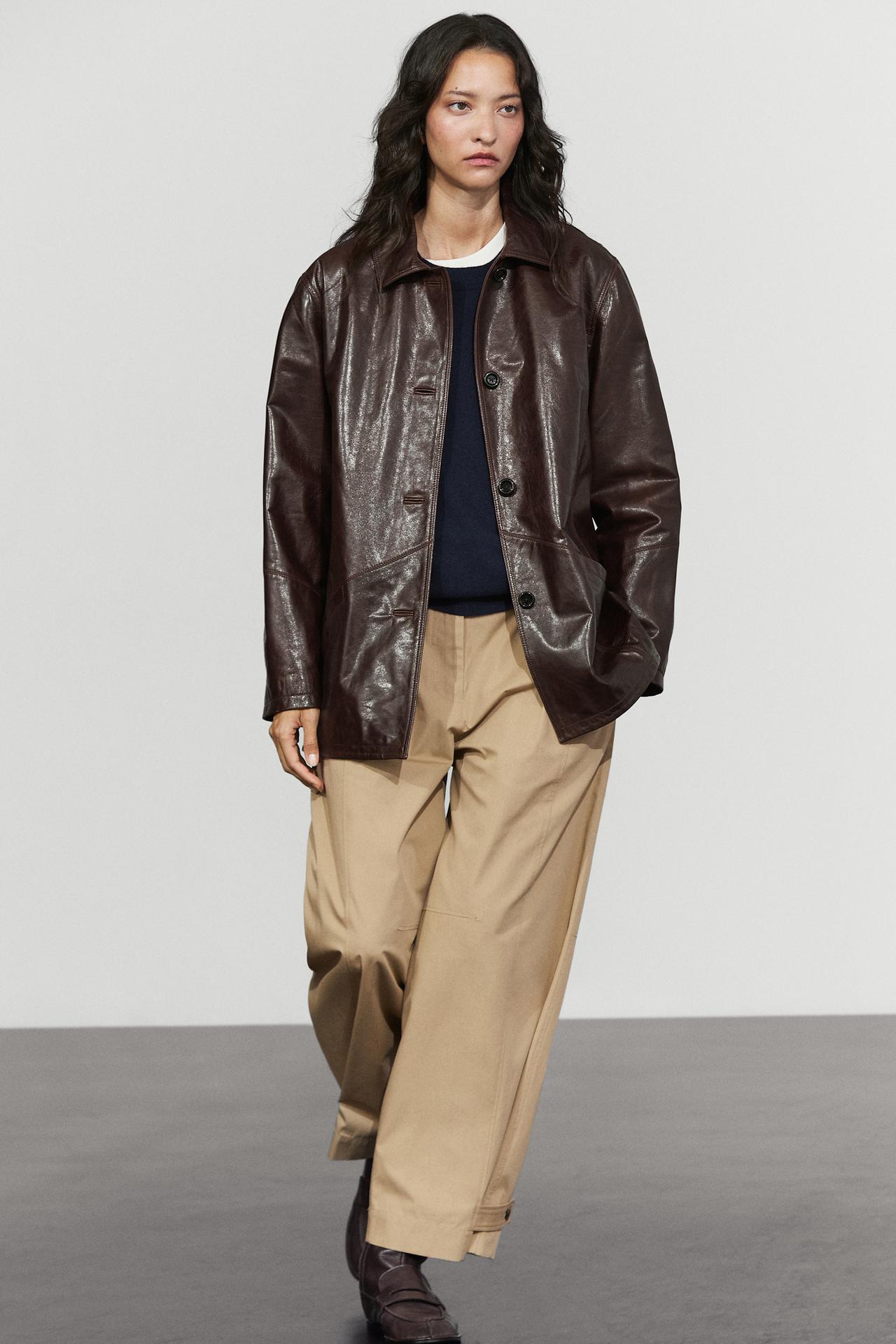 Leather nappa jacket — BROWN