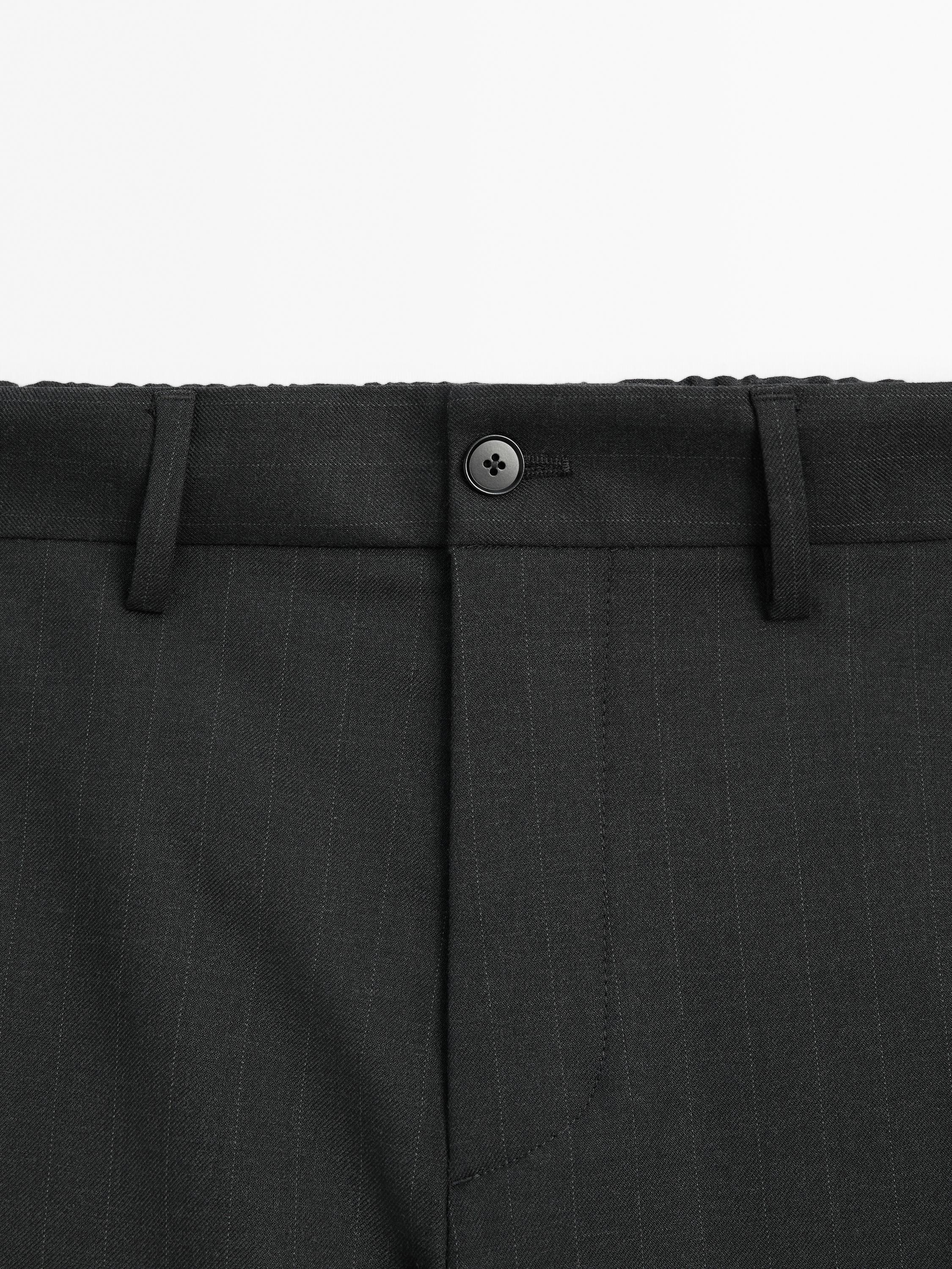 Regular fit striped wool blend trousers