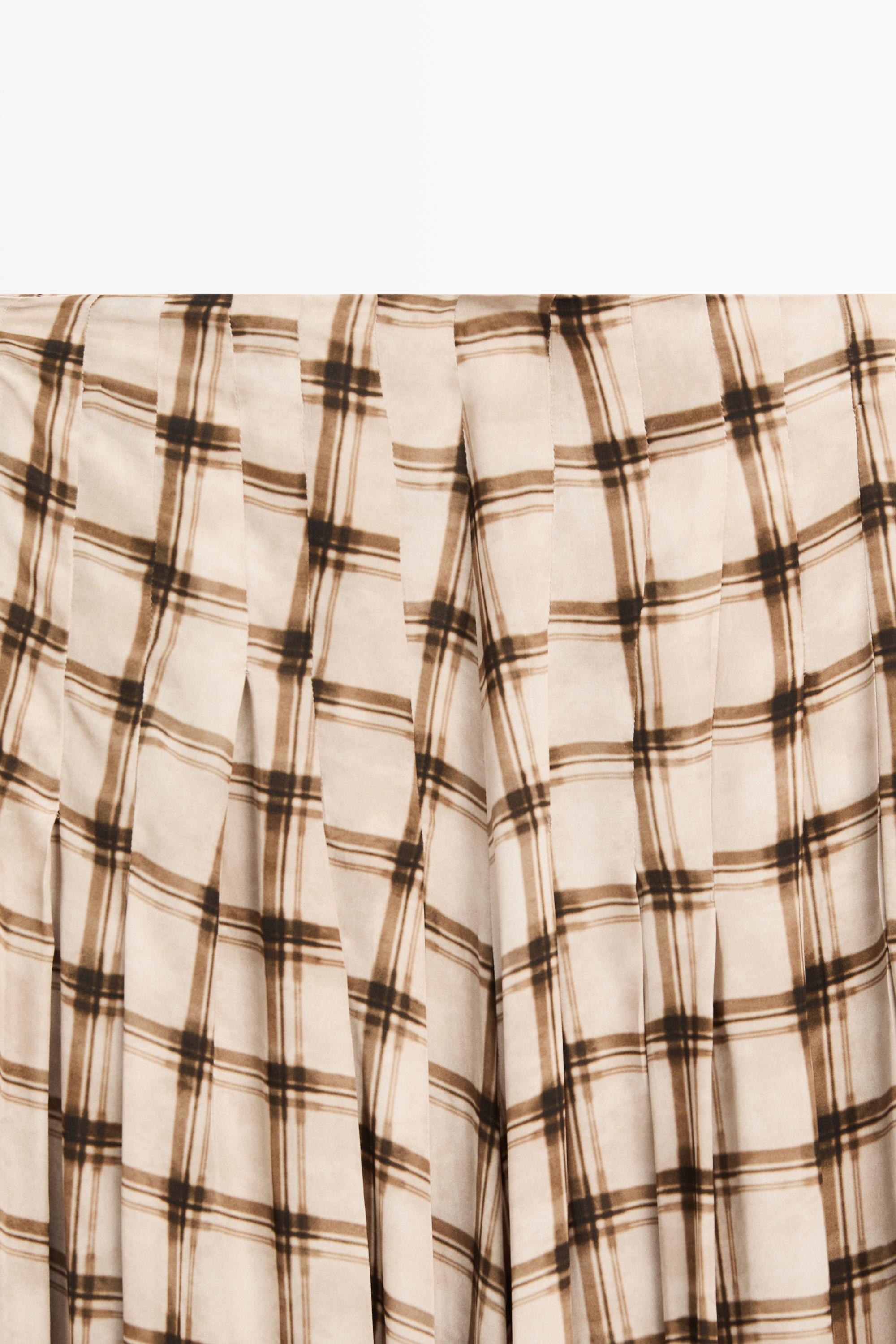 Flowing check midi skirt co-ord — PALE MINK