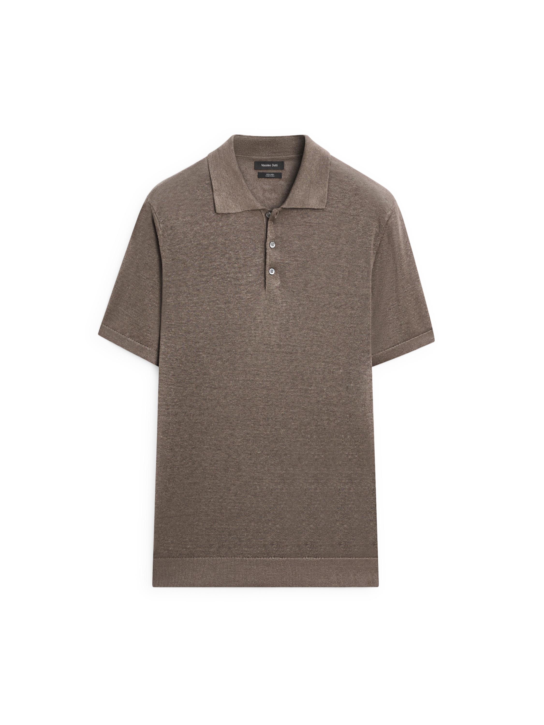 Linen knit polo sweater — MOCHA