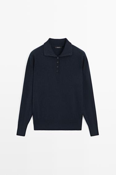 High neck knit sweater with button detail — NAVY BLUE 2