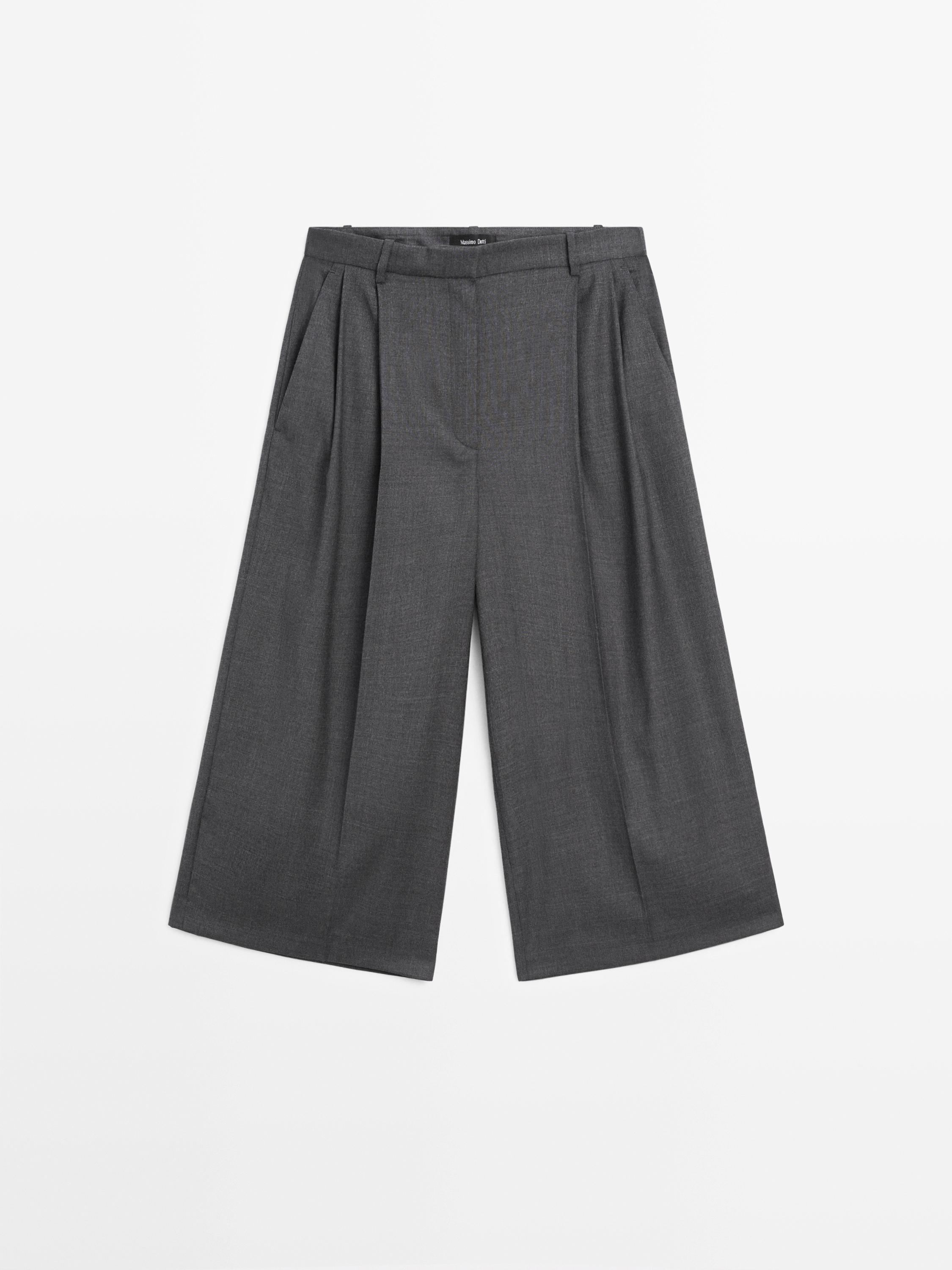 Long wool Bermuda shorts with darts — GREY