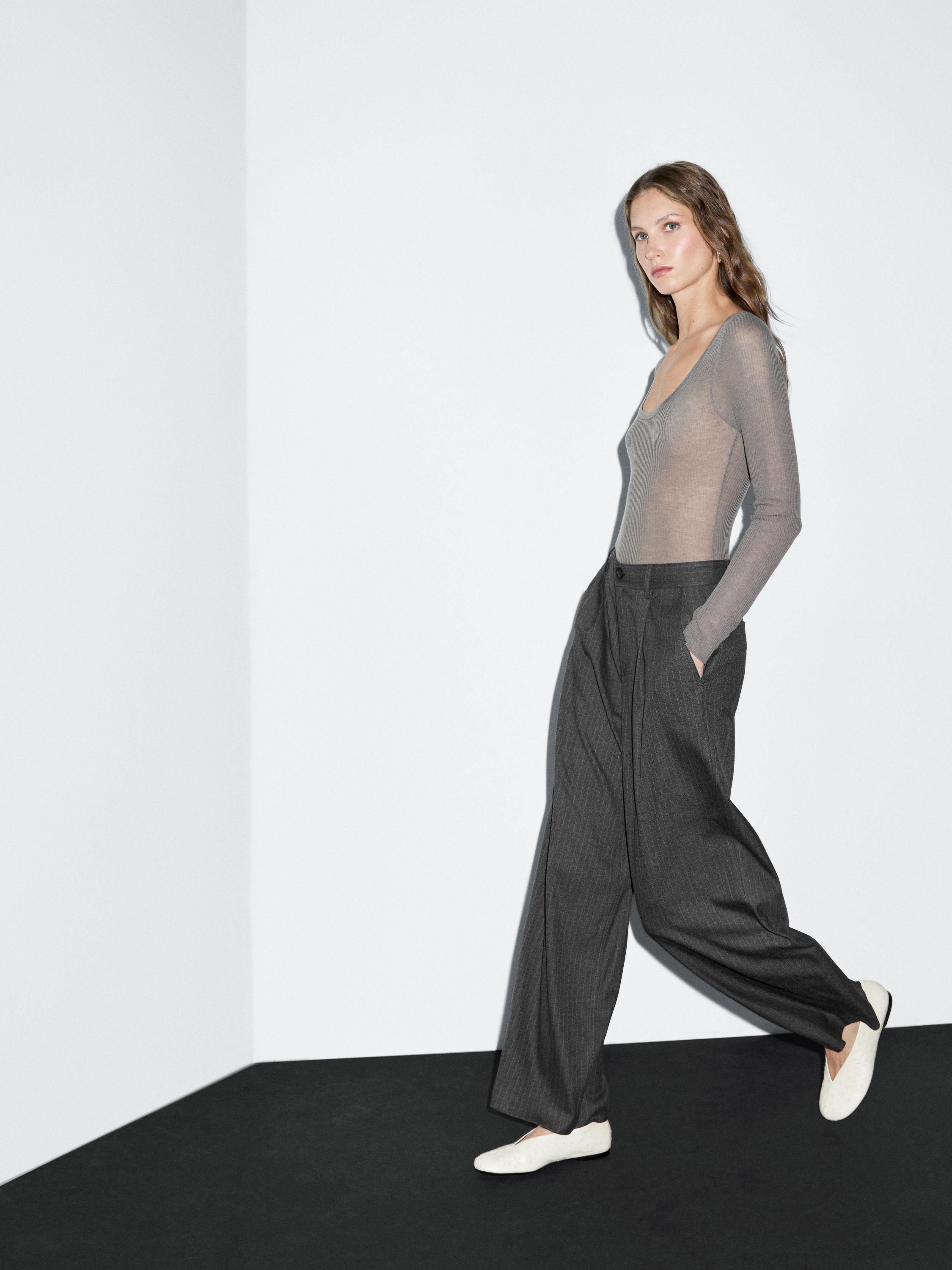 Mid-rise wide-leg pinstripe trousers