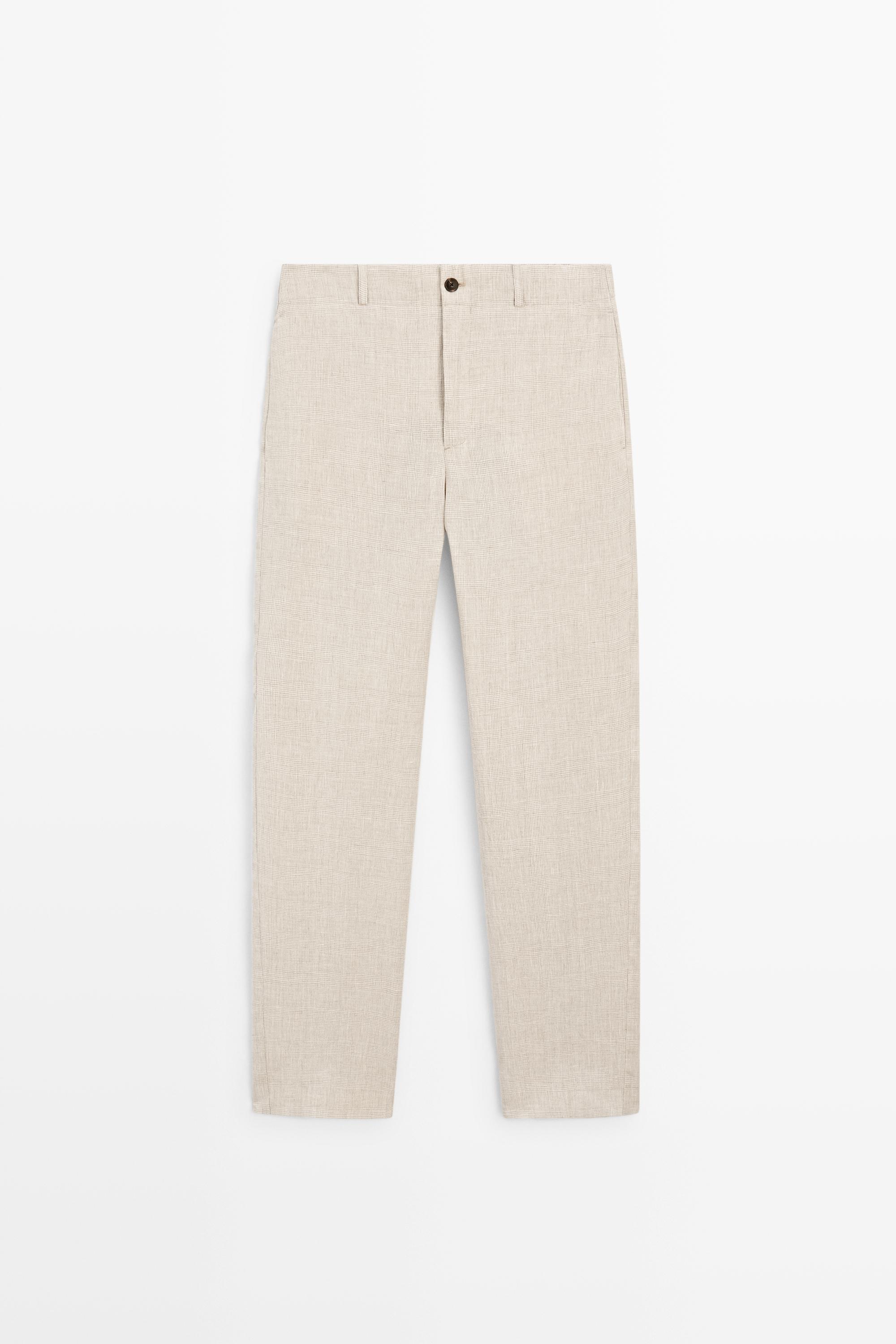 100% linen check pants — CREAM