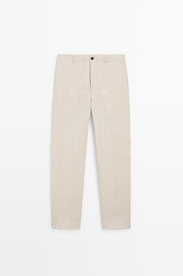 100% linen check pants — CREAM 2
