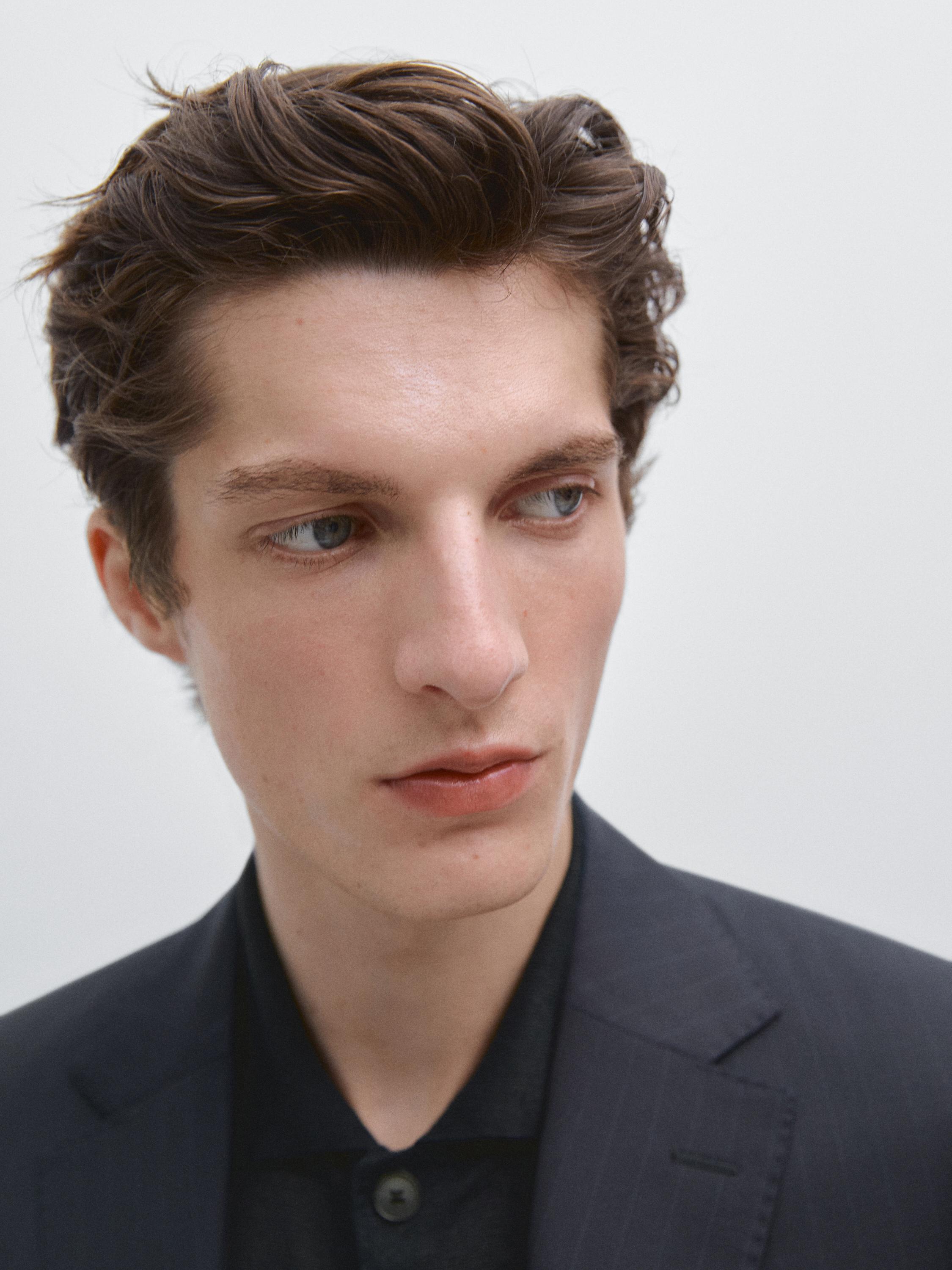 100% cool wool striped suit blazer — NAVY BLUE