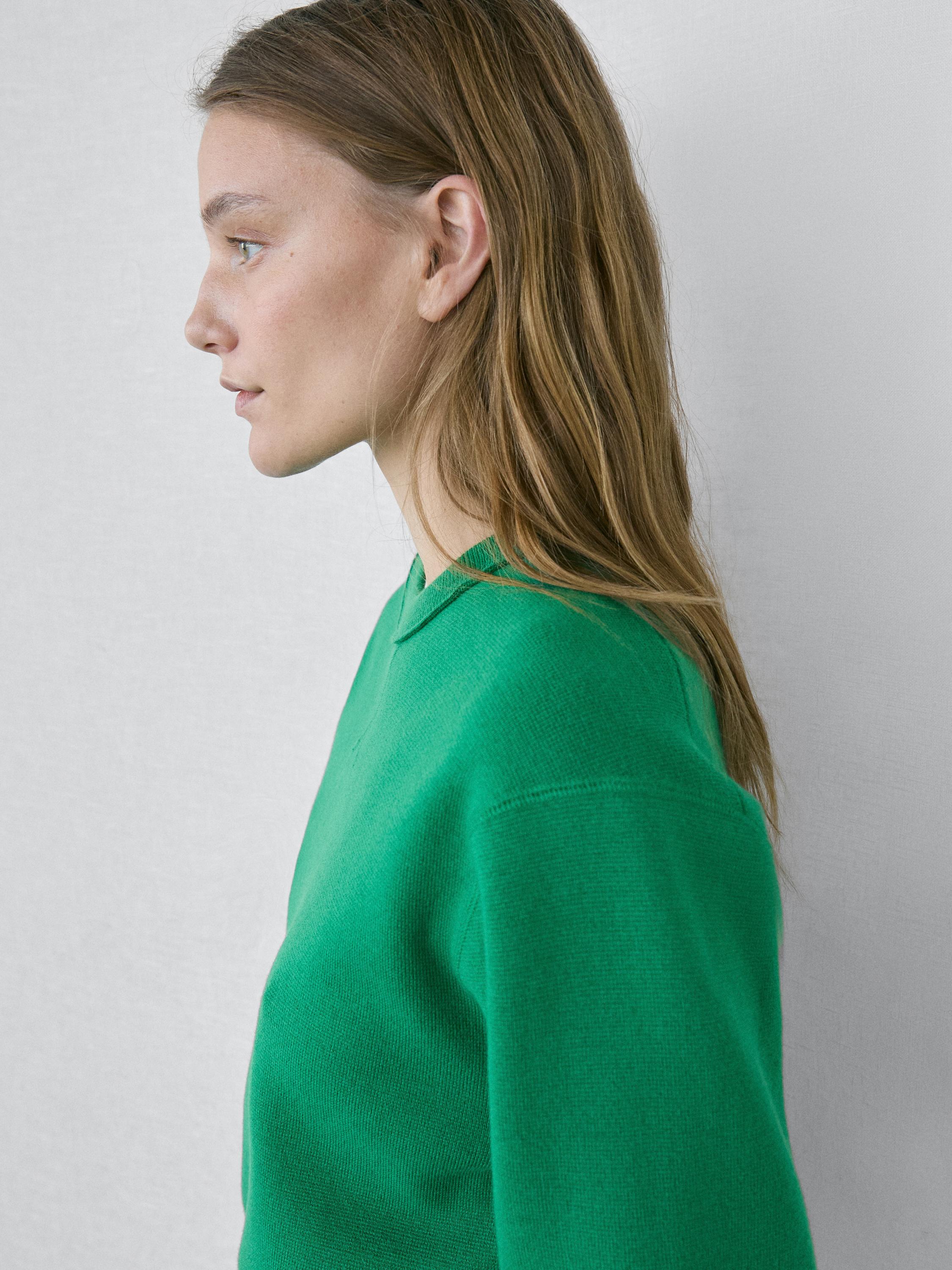 Cotton blend knit sweater — Green billiard