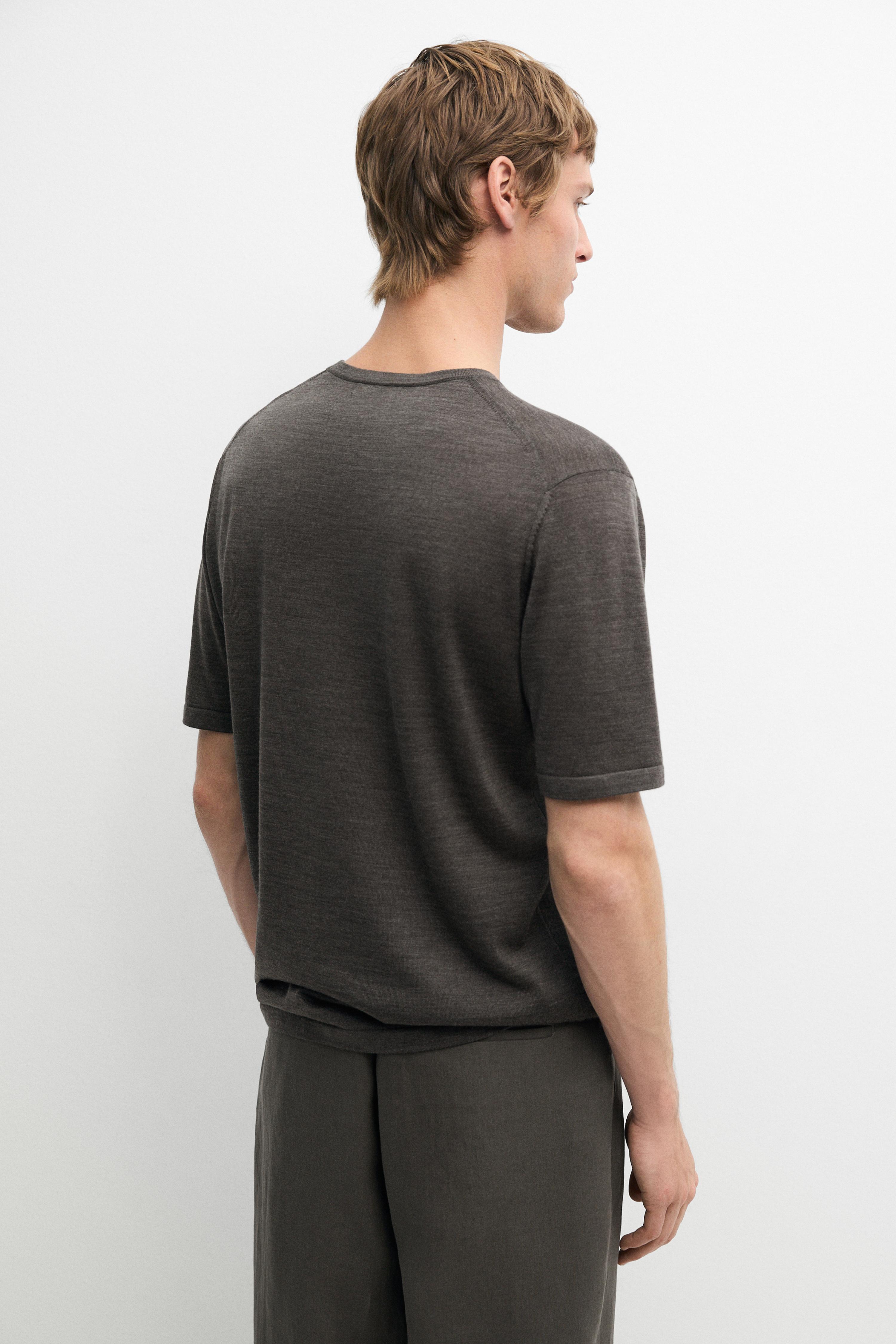 Wool-blend short-sleeve knit sweater — Greyish green