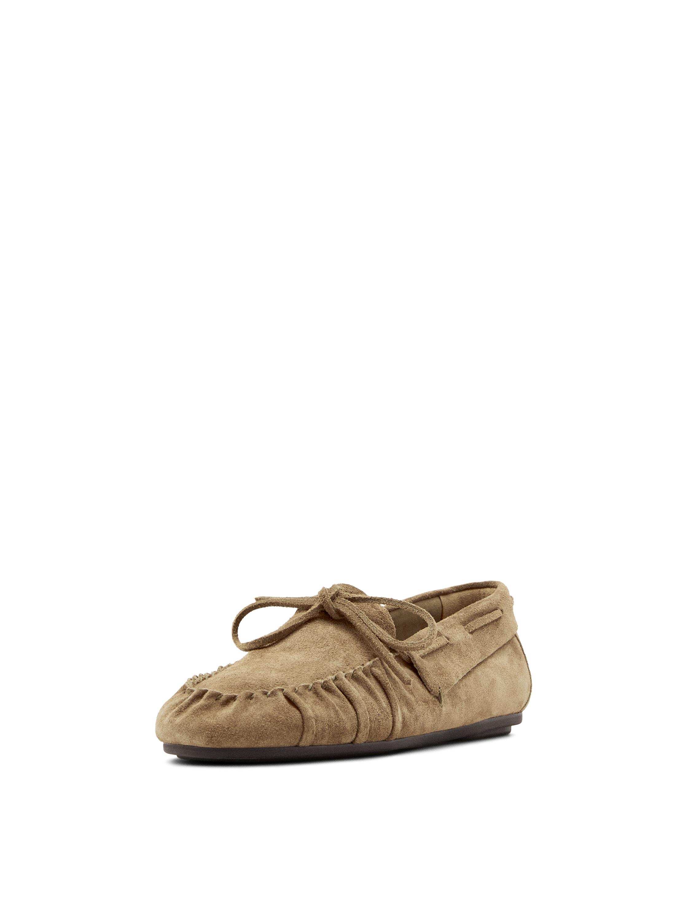 Soft leather loafers with gathered detail — MINK