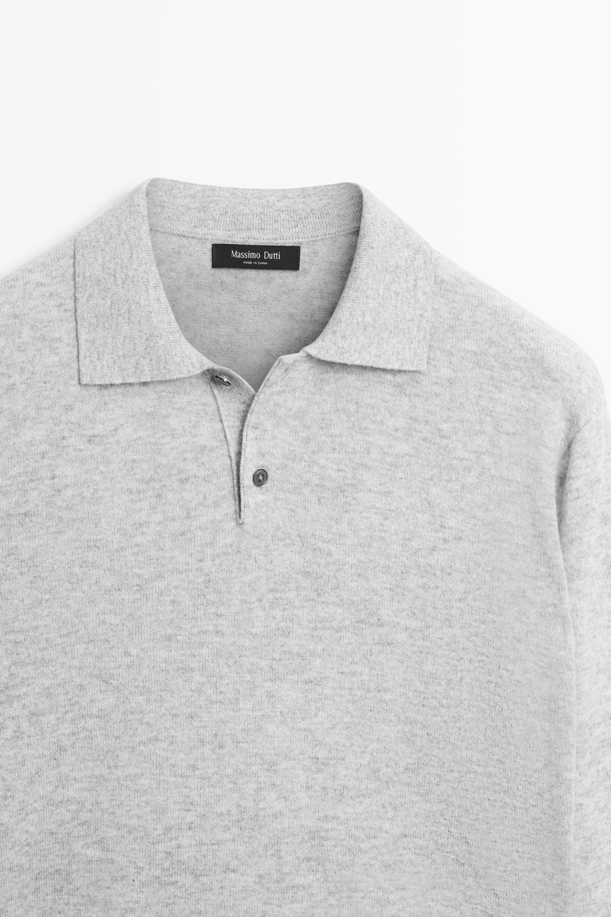 Wool blend knit polo sweater — GREY MARL