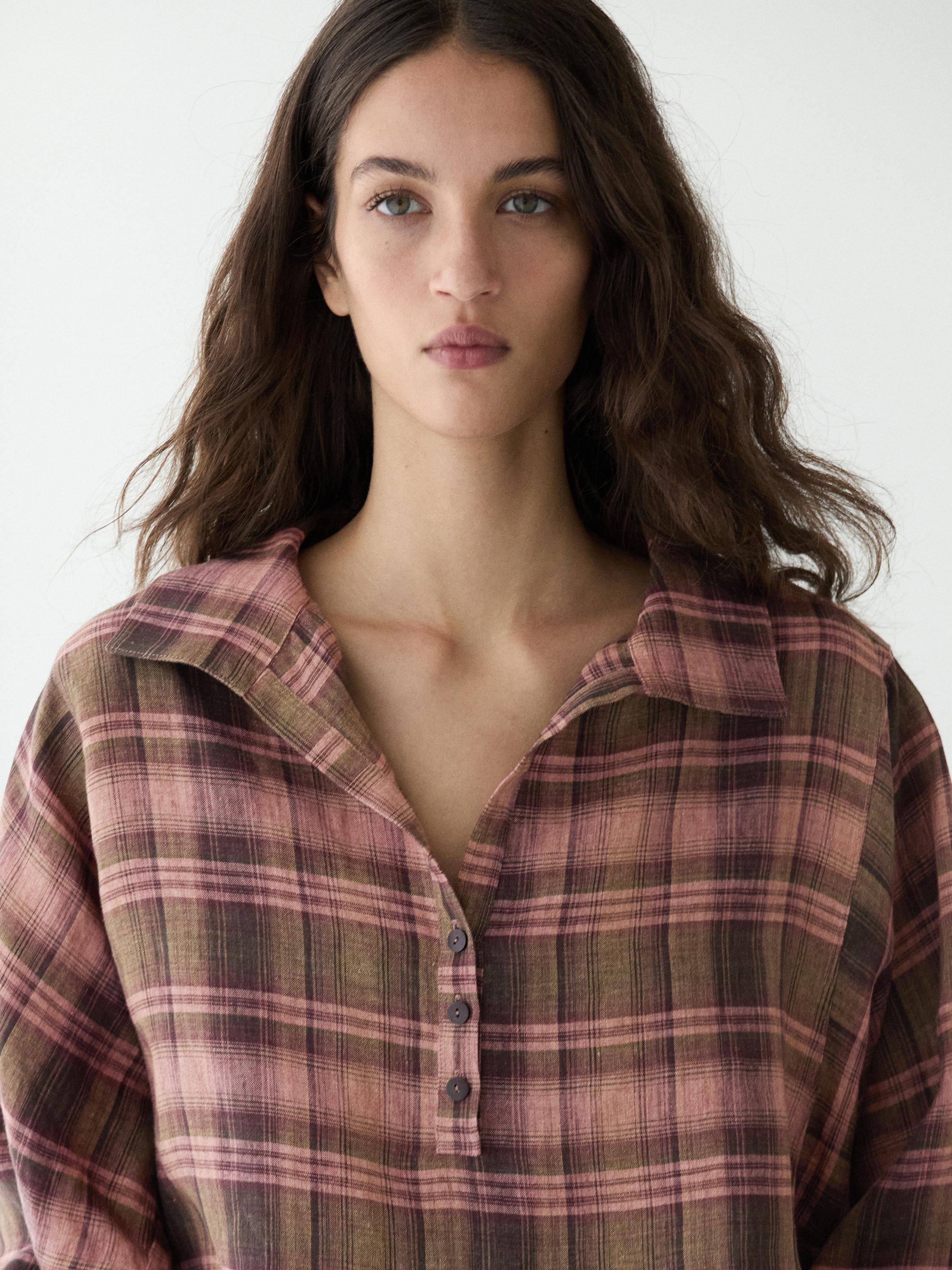 Flowing 100% linen check shirt — 0-978