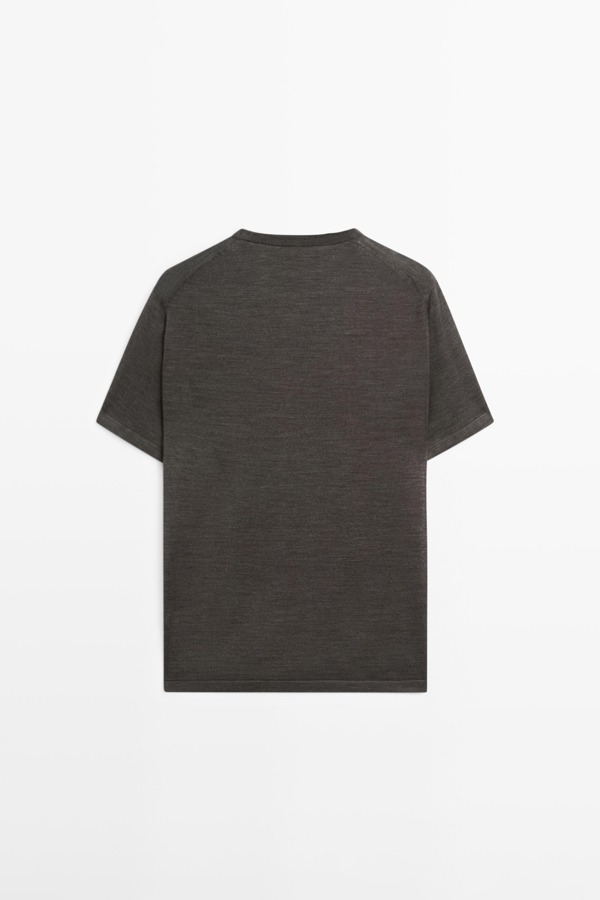 Wool-blend short-sleeve knit sweater — Greyish green