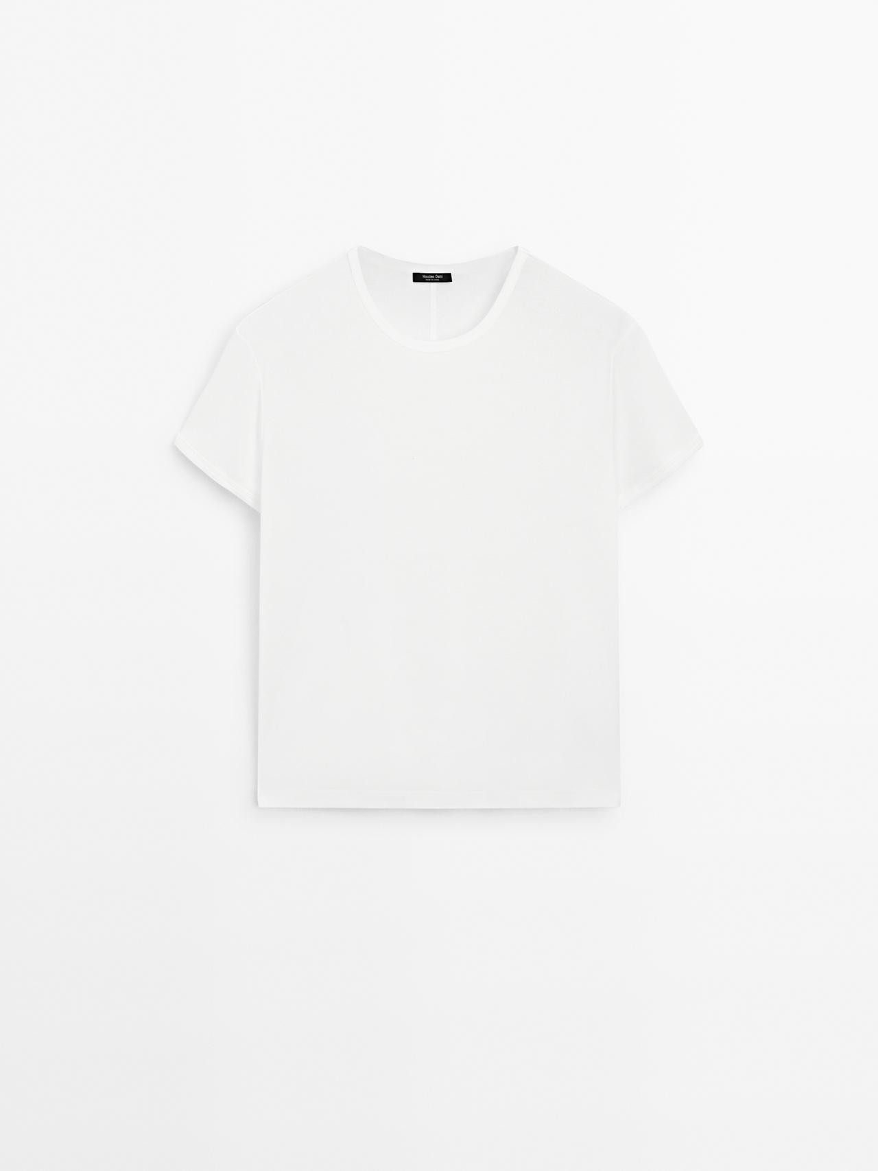 Massimo Dutti - Dame - Kortærmet T-Shirt I 100% Bomuld - Hvid - M