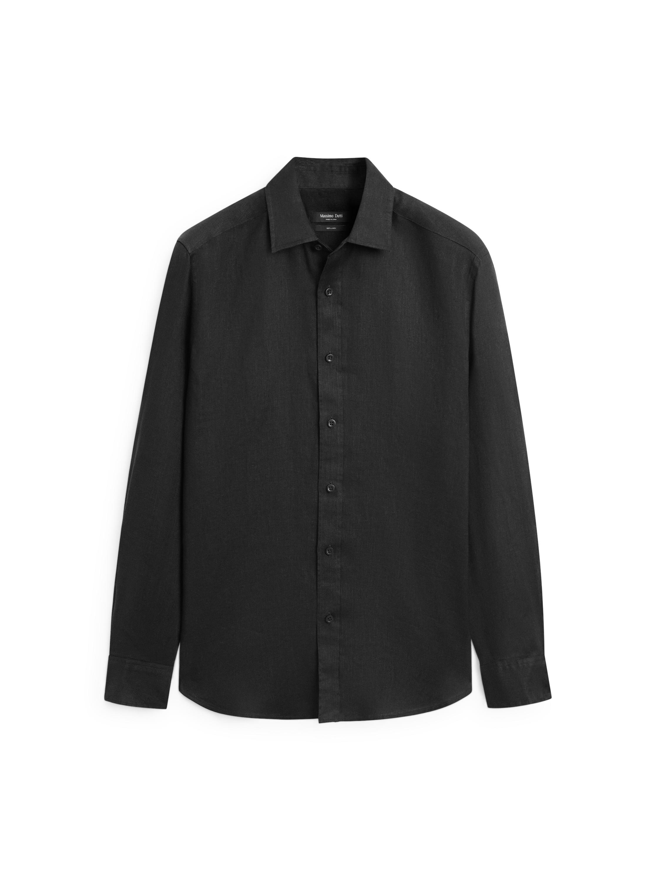 100% linen slim fit shirt — BLACK