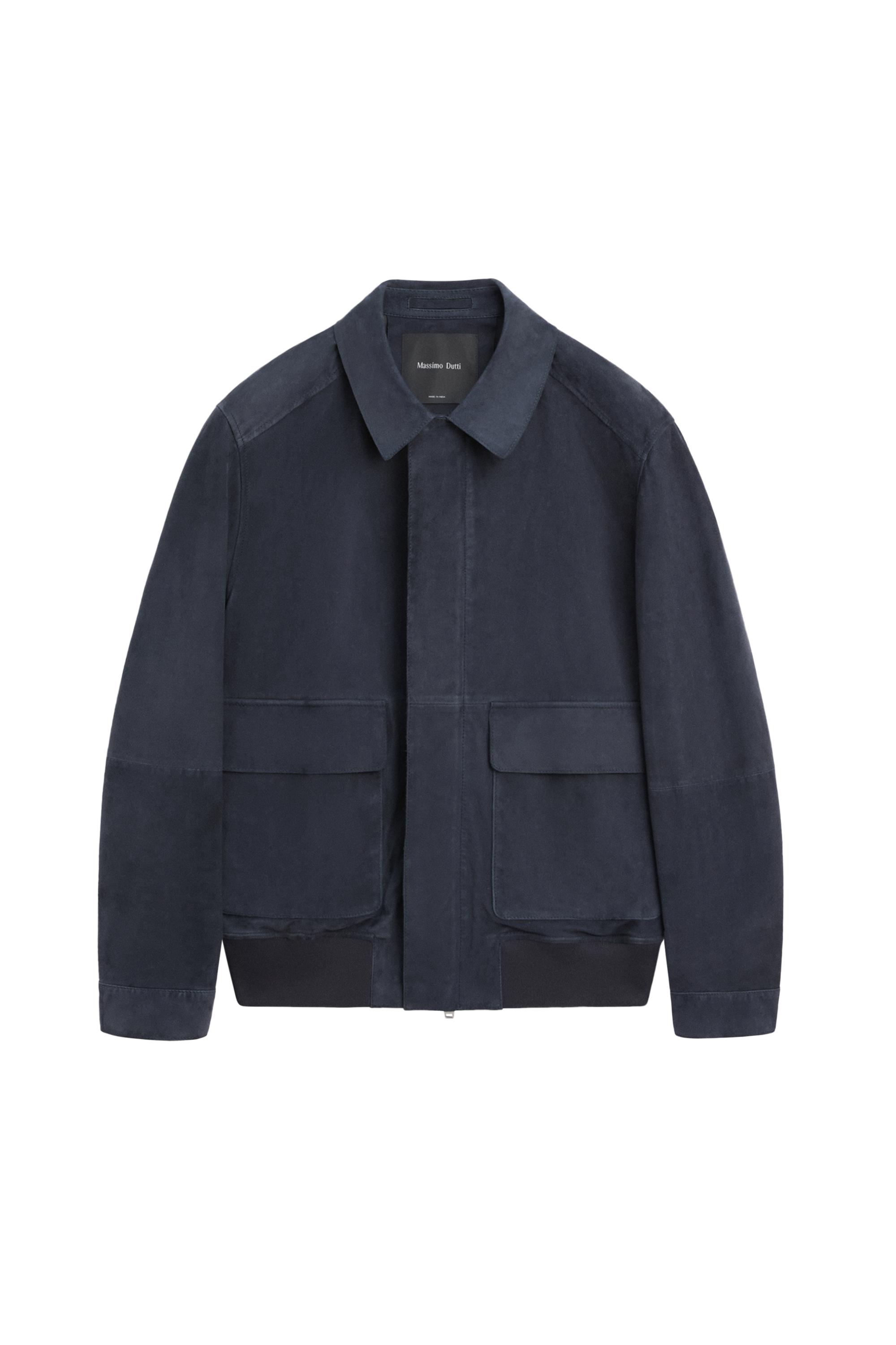 Suede leather jacket with pockets — BLUE
