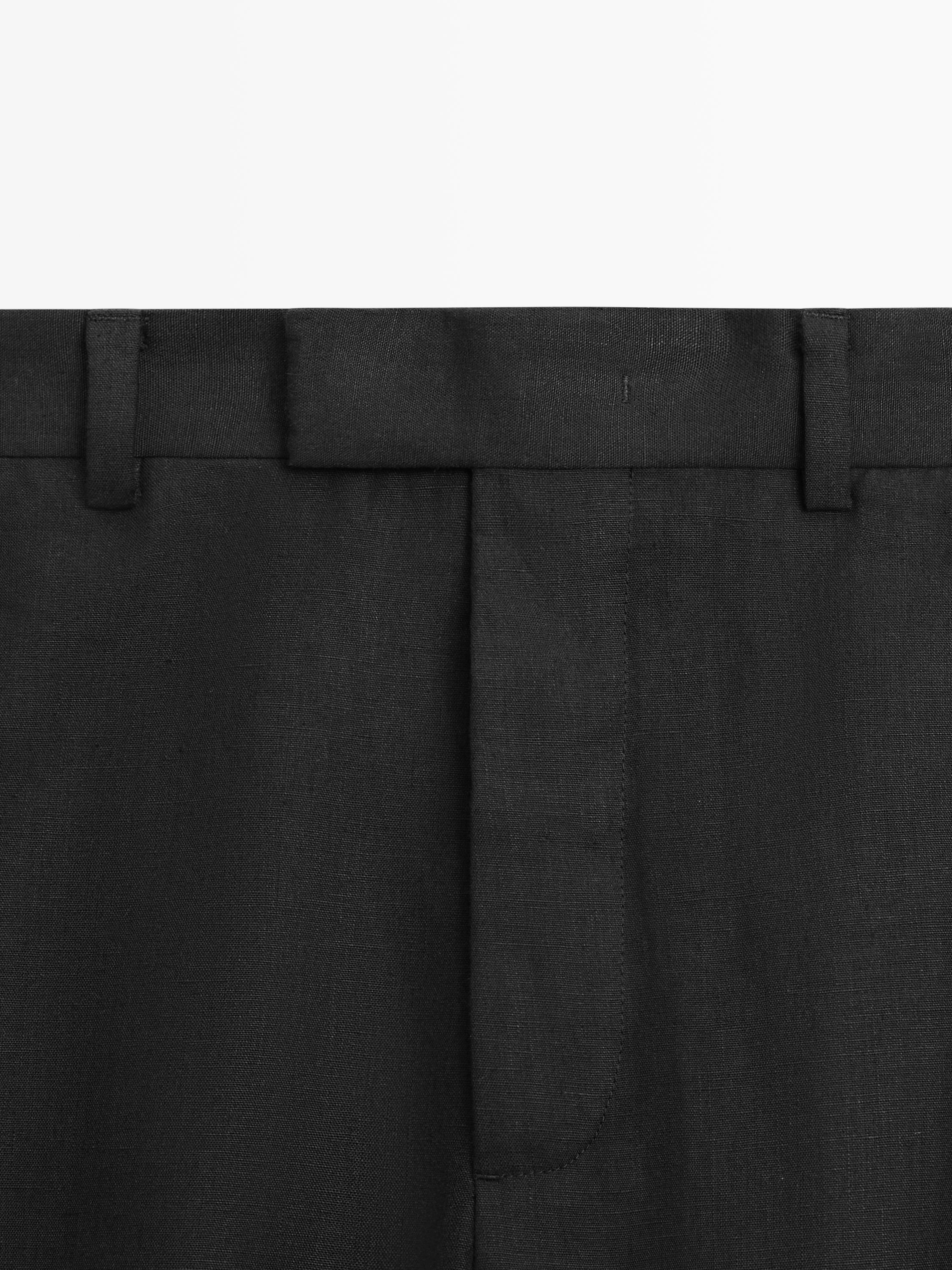 Linen tailored fit barrel trousers — BLACK