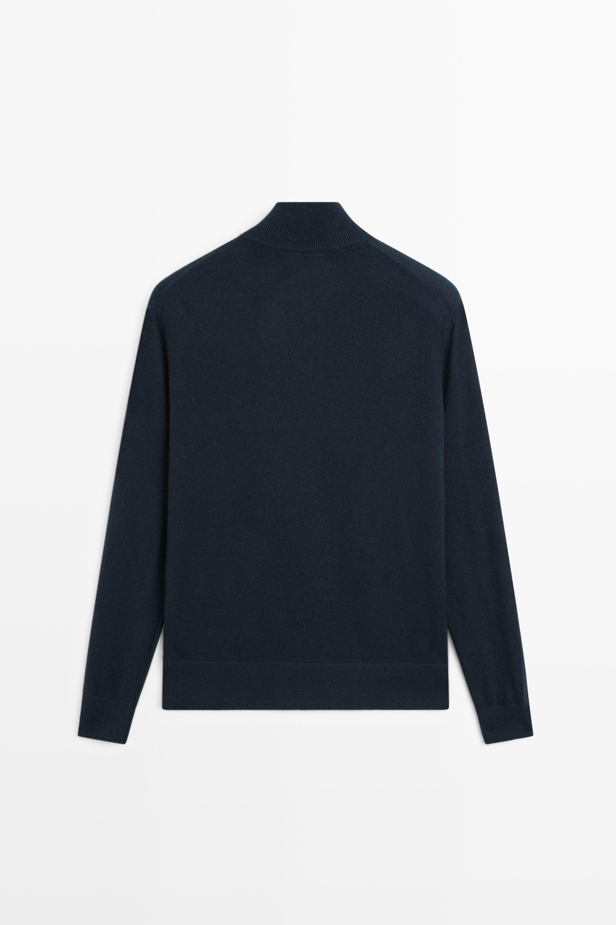 100% cashmere zip-up knit cardigan — NAVY BLUE