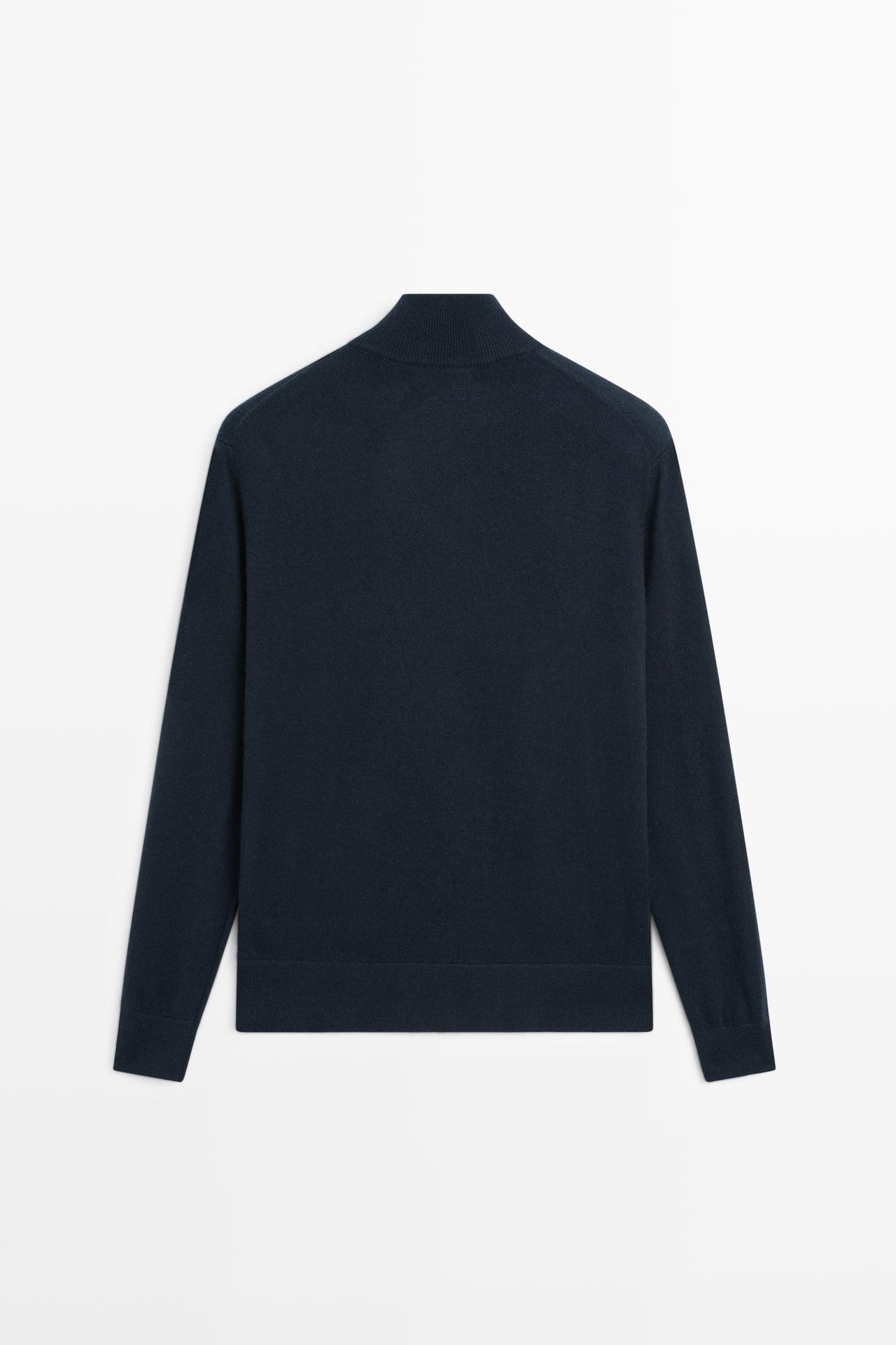 100% cashmere zip-up knit cardigan — NAVY BLUE