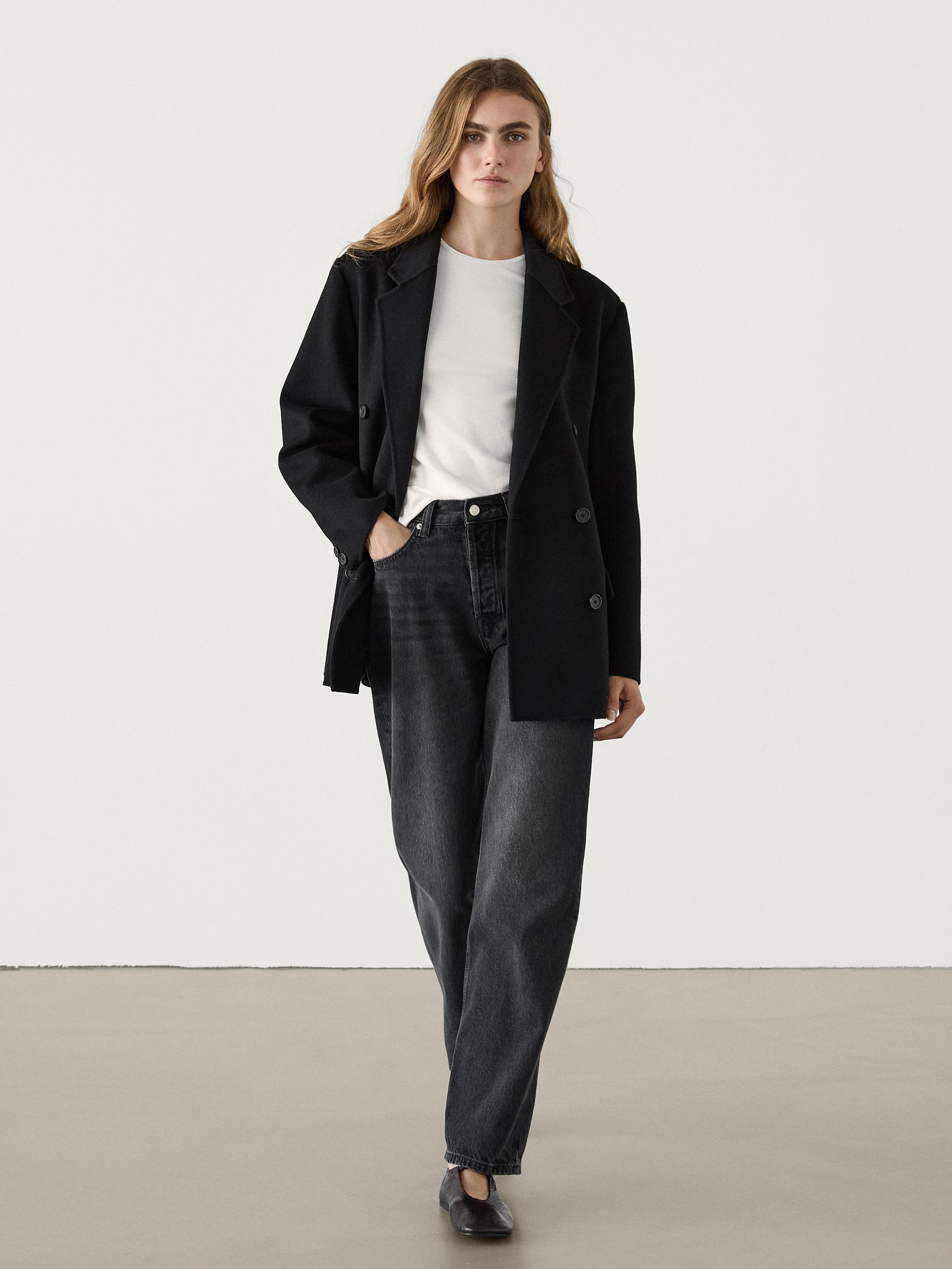 Double breasted wool blend blazer Black Coats And Jackets Massimo Dutti