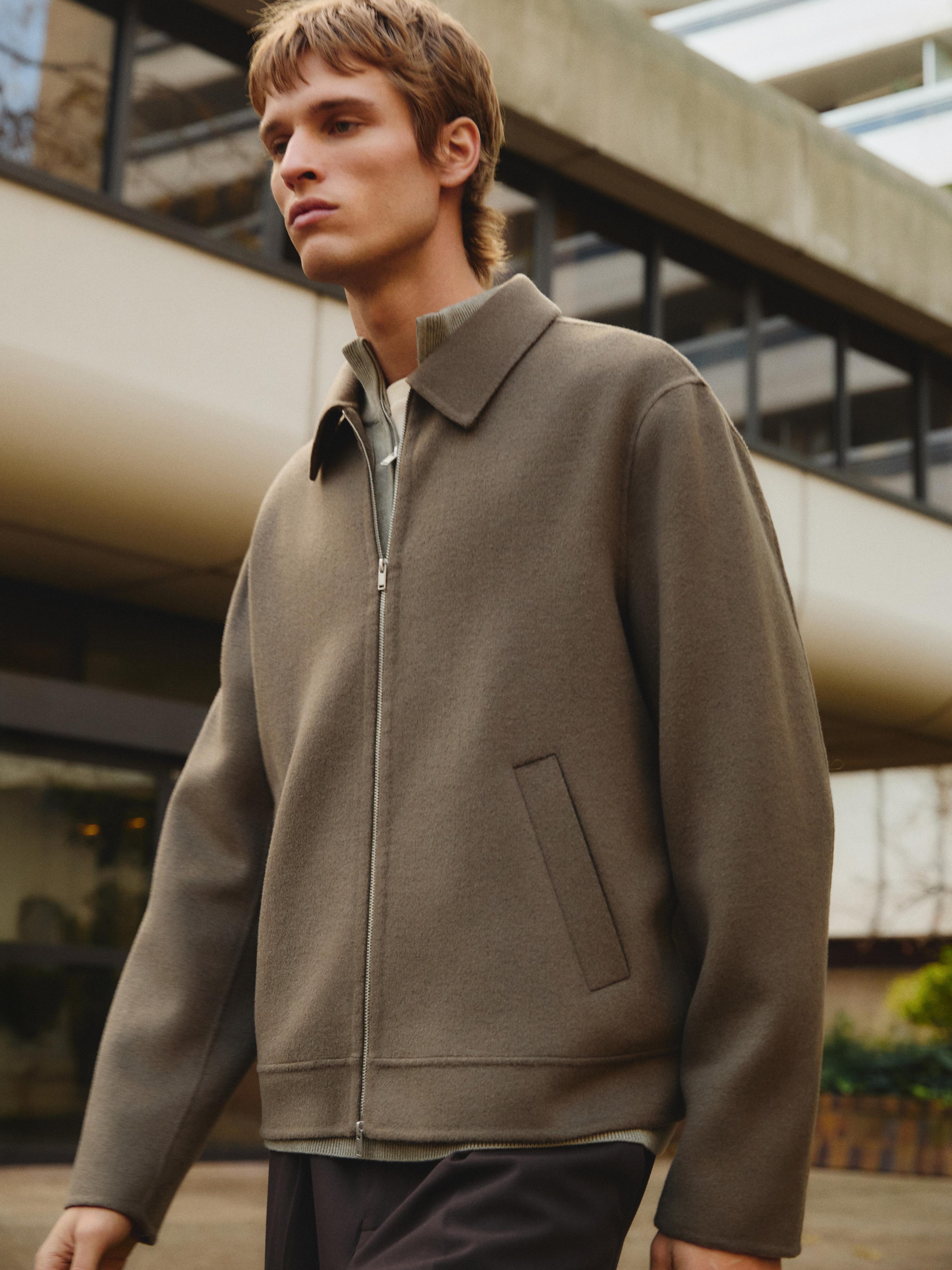 Wool blend jacket with pockets — GREENISH