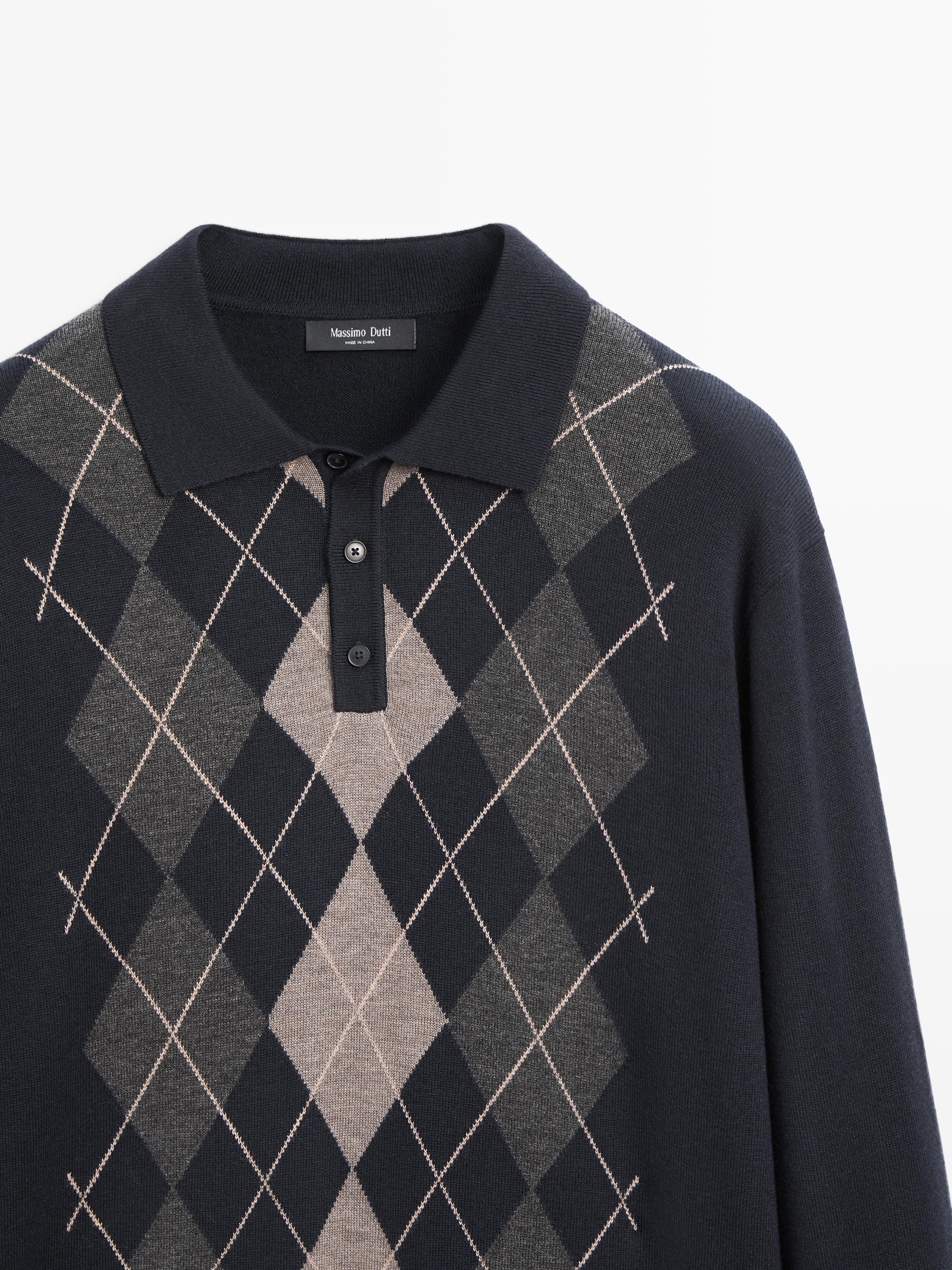 Knit sweater with argyle detailing — NAVY BLUE