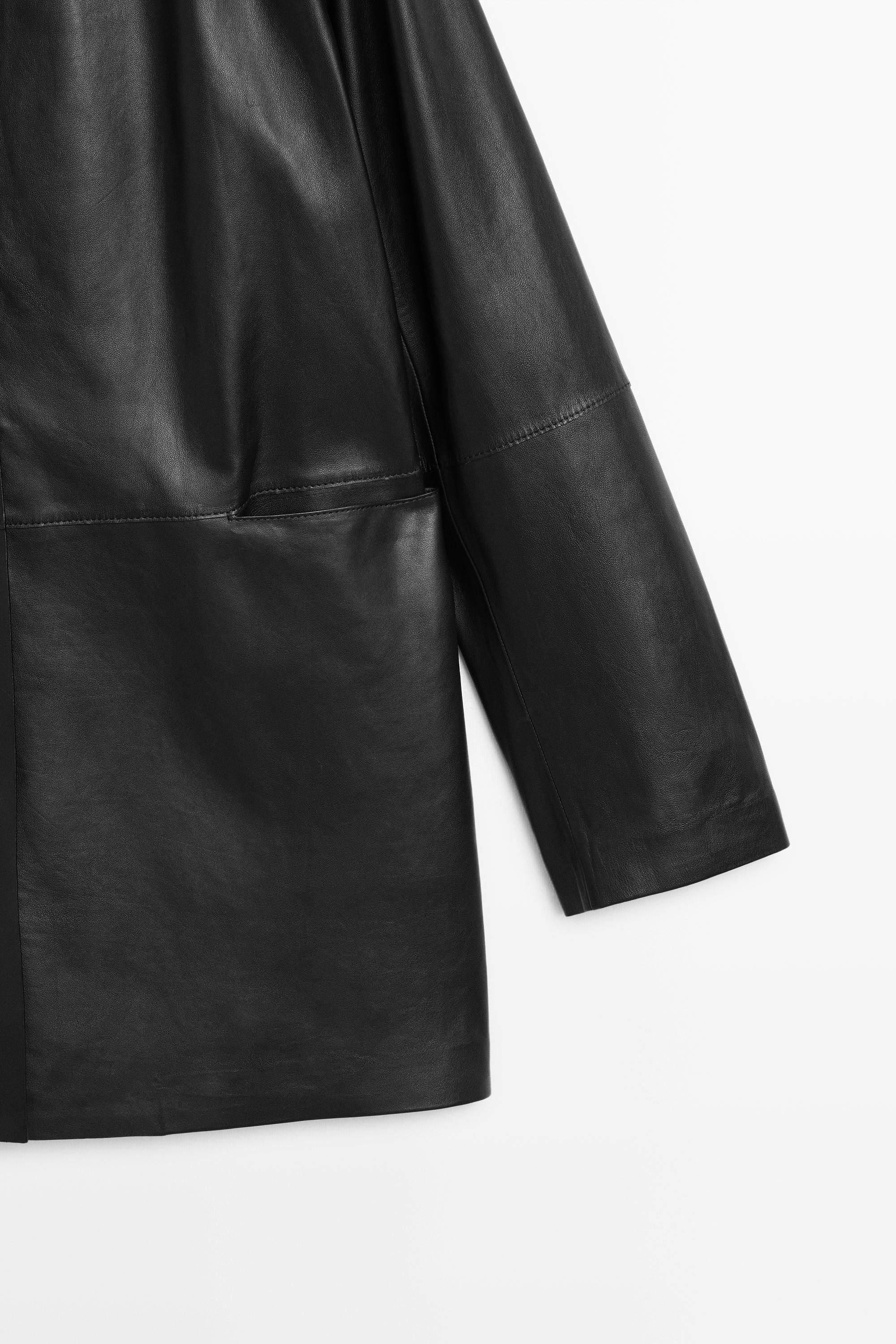 Single-button 100% nappa leather blazer — BLACK