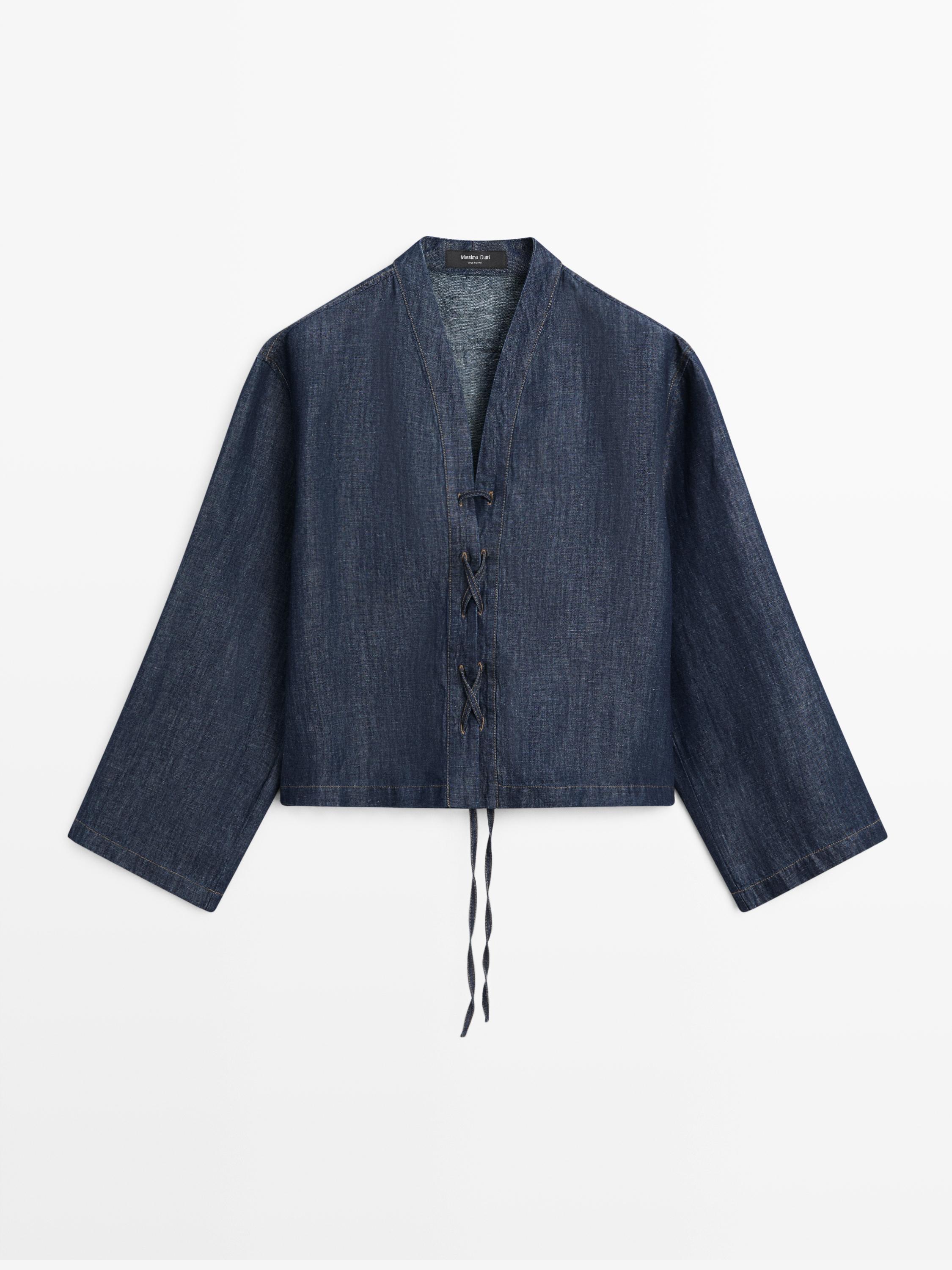 Total look linen blend denim shirt — DARK BLUE